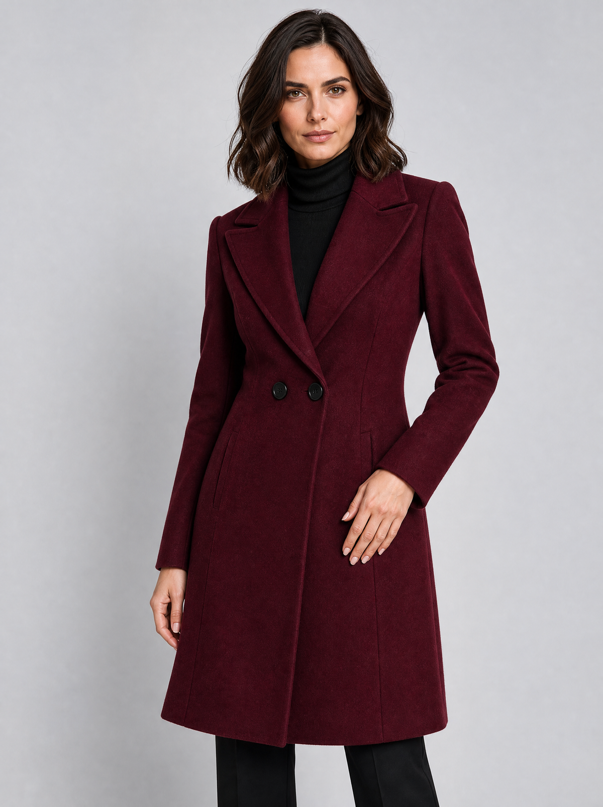 Women's Wool Blend Double Breasted Fitted Overcoat Tailored Fit