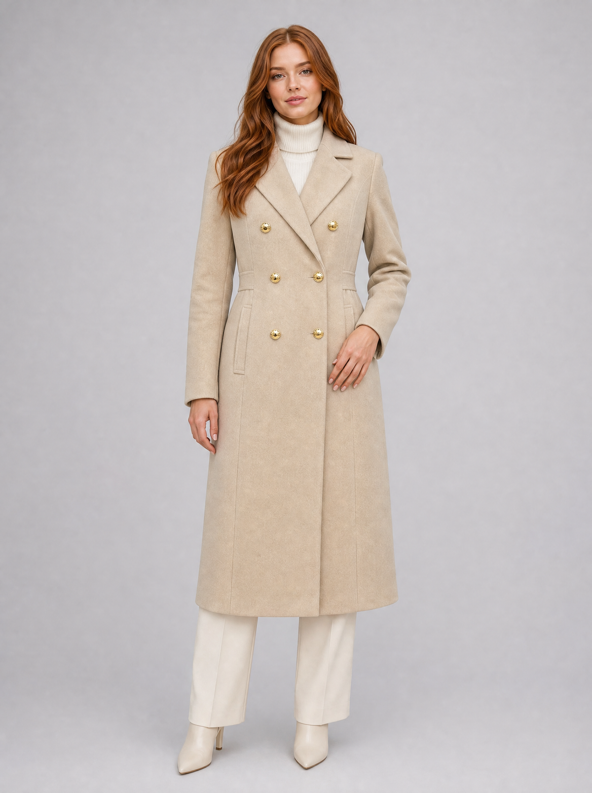 Women's Wool Blend Double Breasted Gold Button Overcoat Tailored Fit - product view 1