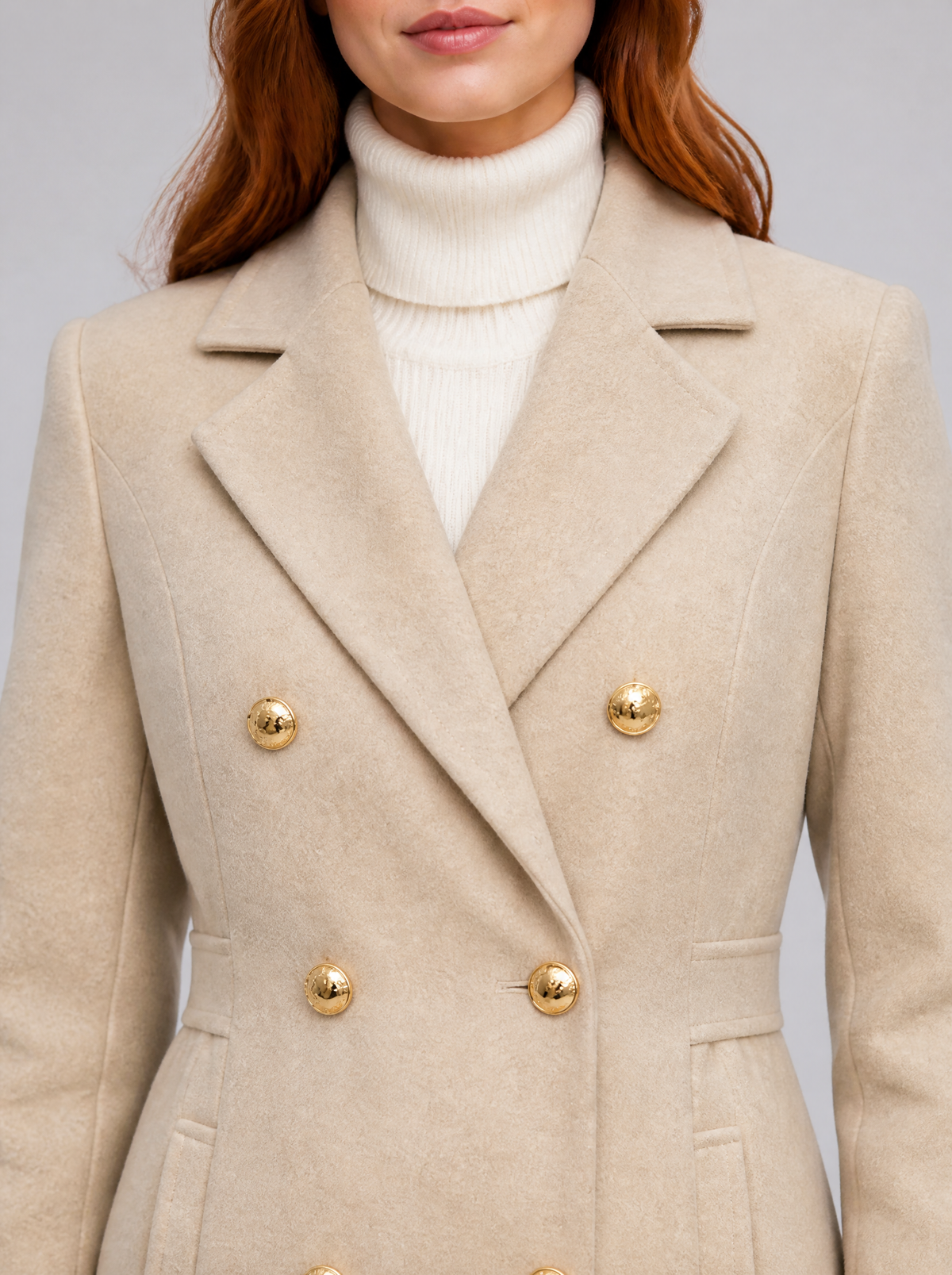 Women's Wool Blend Double Breasted Gold Button Overcoat Tailored Fit - product view 4