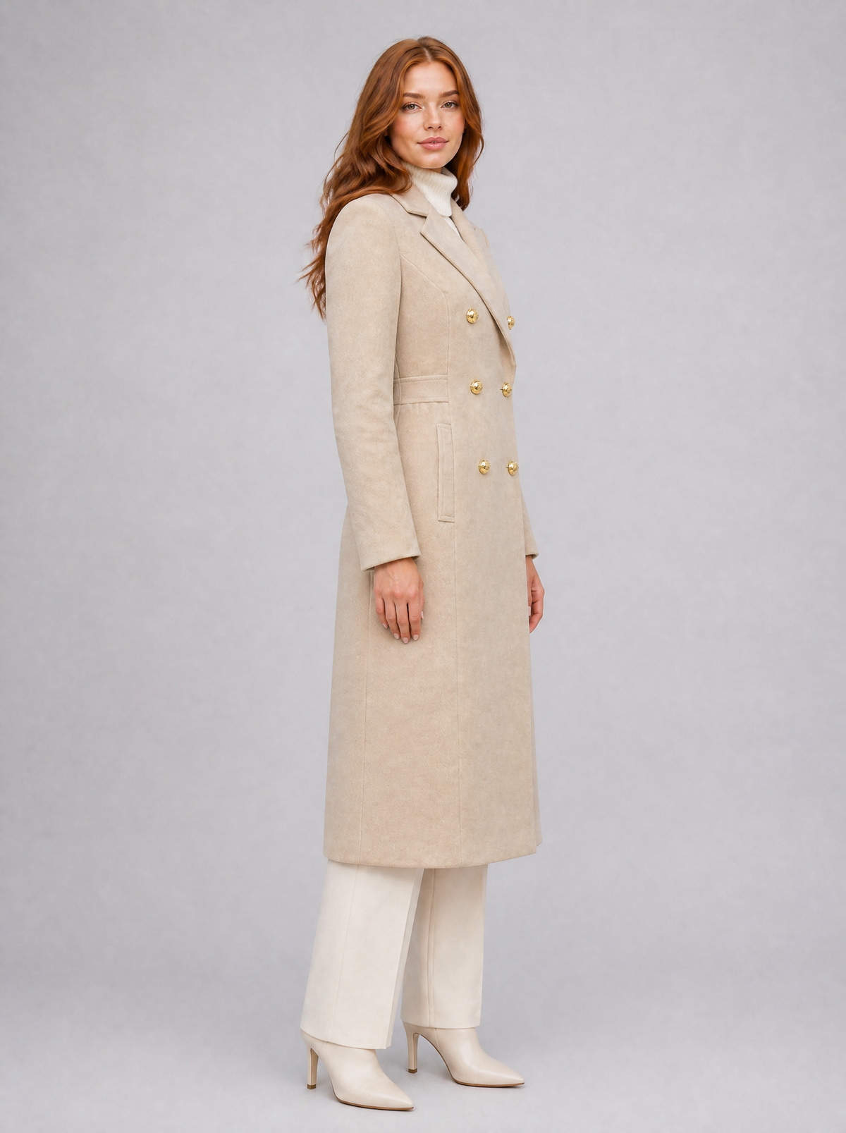 Women's Wool Blend Double Breasted Gold Button Overcoat Tailored Fit - product view 2