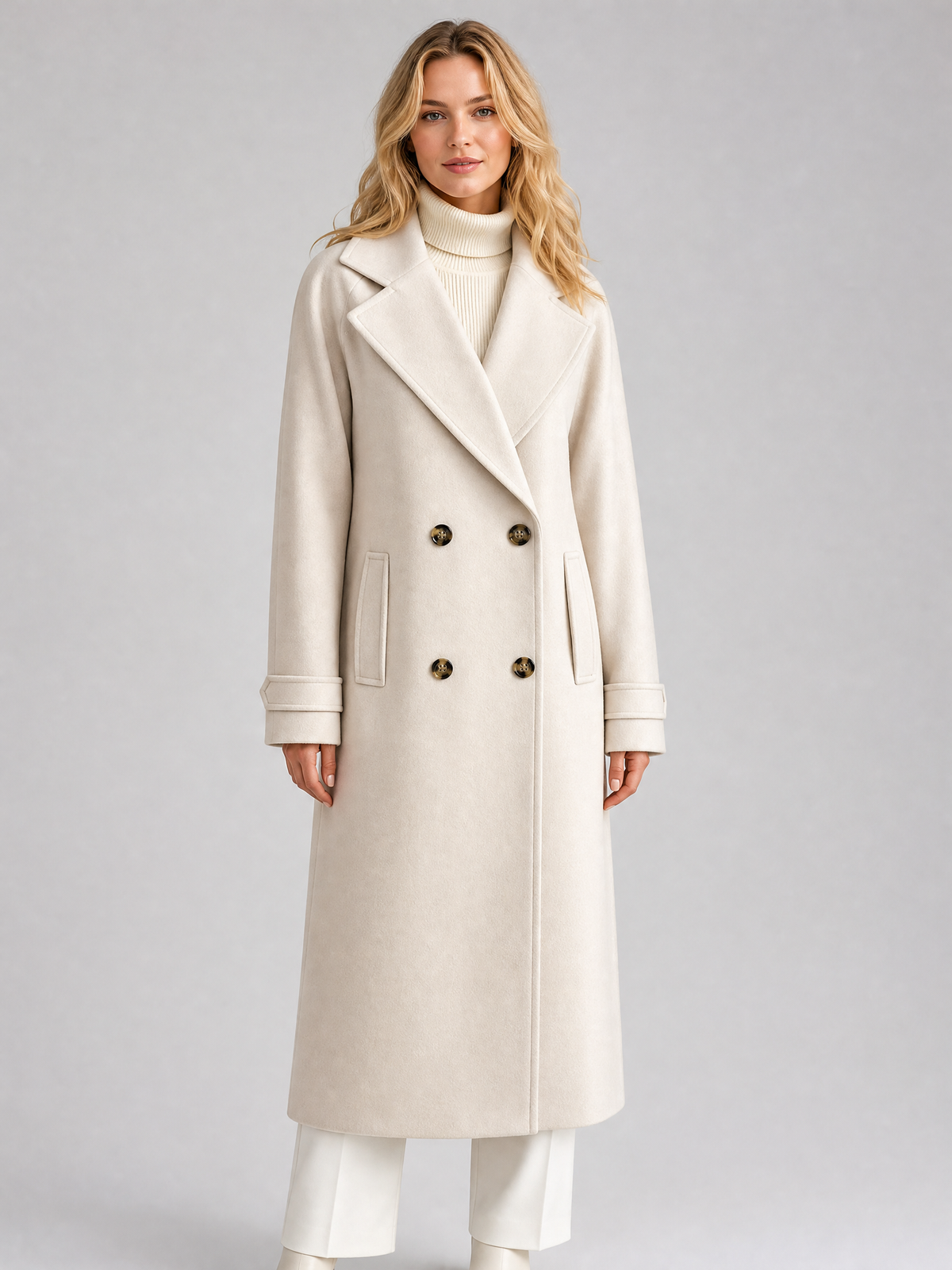 Women's Wool Blend Double Breasted Longline Overcoat Tailored Fit