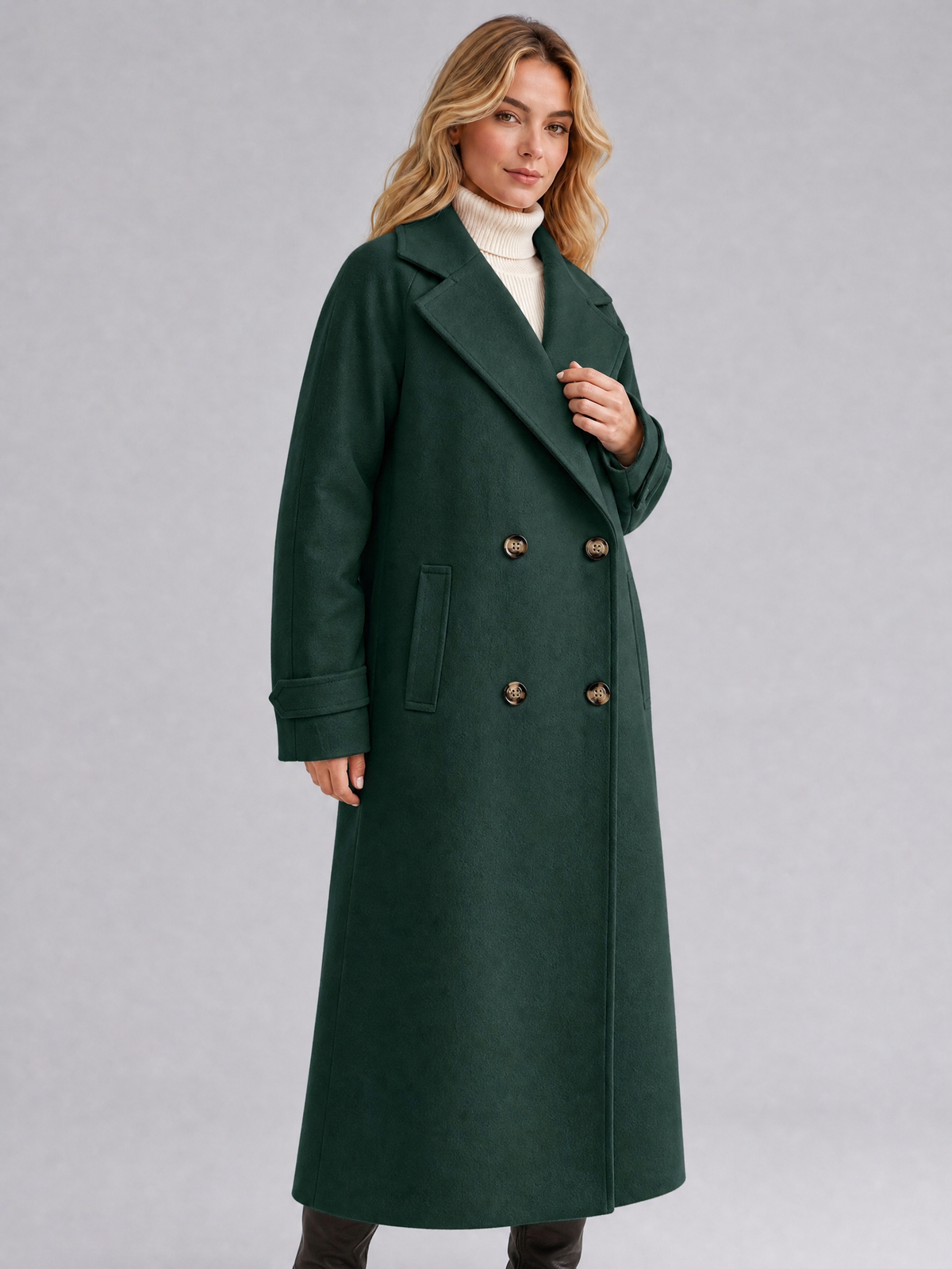 Women's Wool Blend Double Breasted Longline Overcoat Tailored Fit