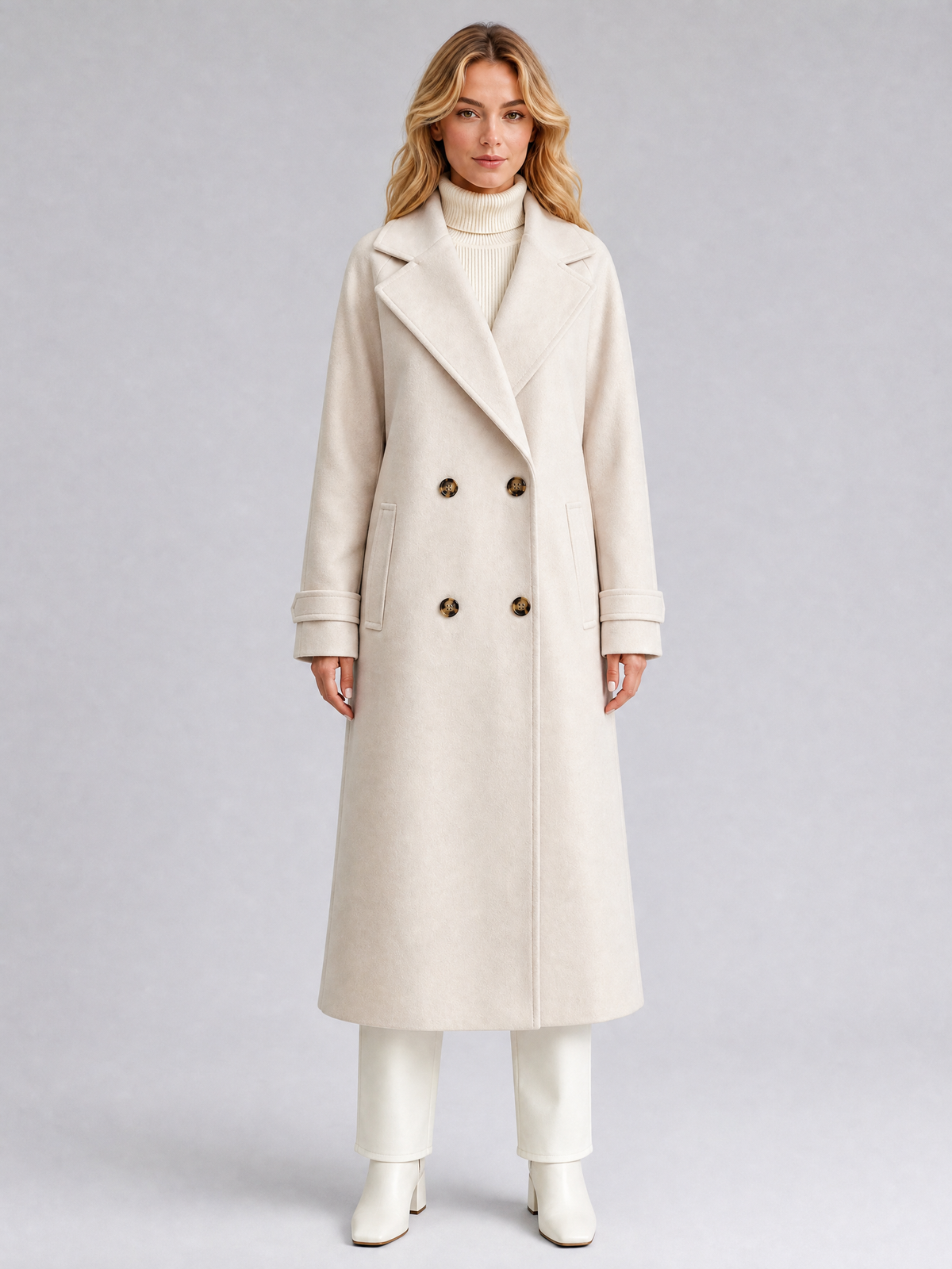 Women's Wool Blend Double Breasted Longline Overcoat Tailored Fit