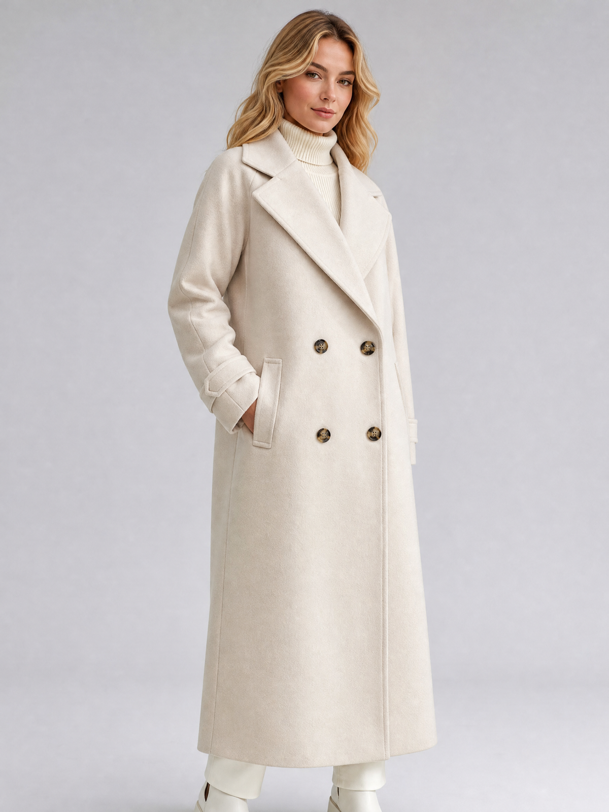 Women's Wool Blend Double Breasted Longline Overcoat Tailored Fit