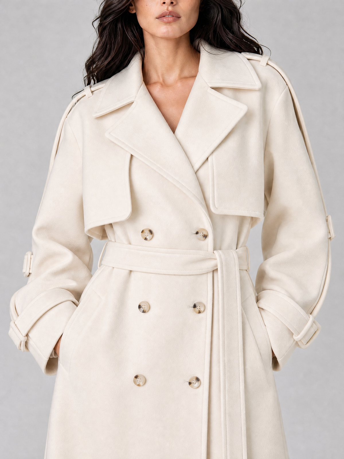 Women's Wool Blend Double Breasted Maxi Trench Coat Tailored Fit