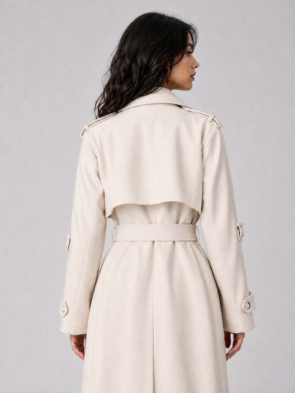 Women's Wool Blend Double Breasted Maxi Trench Coat Tailored Fit