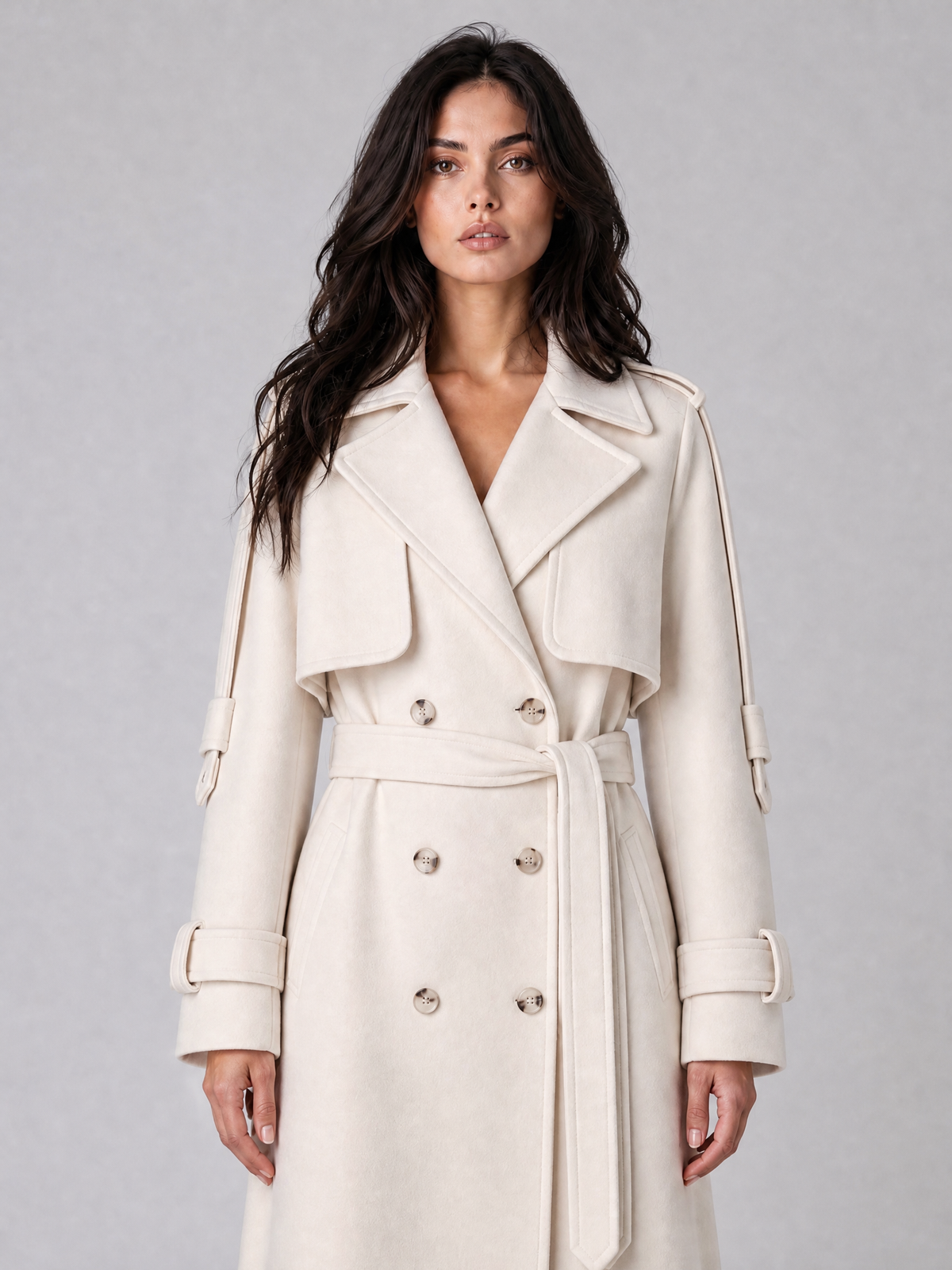 Women's Wool Blend Double Breasted Maxi Trench Coat Tailored Fit