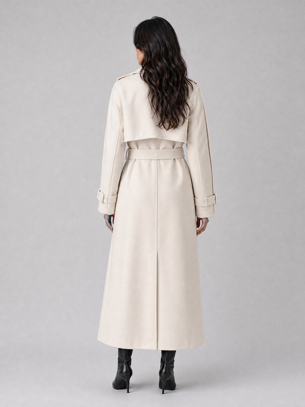 Women's Wool Blend Double Breasted Maxi Trench Coat Tailored Fit
