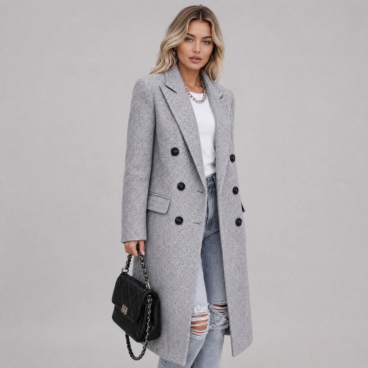 Women's Wool Blend Double Breasted Overcoat Tailored Fit