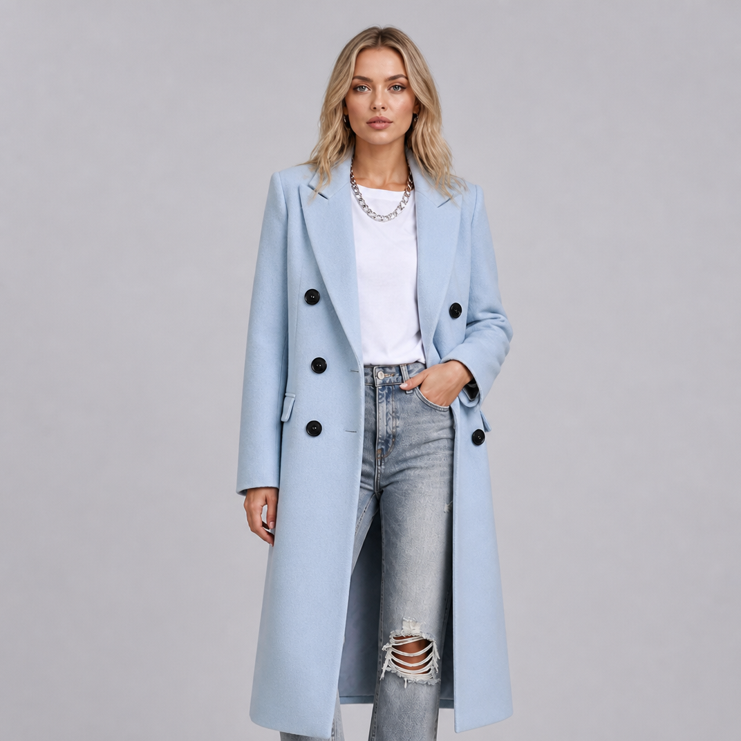 Women's Wool Blend Double Breasted Overcoat Tailored Fit
