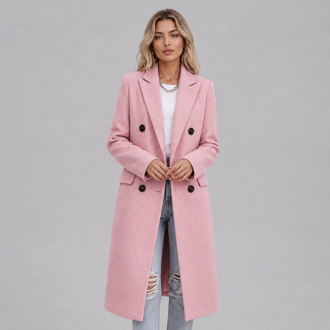 Women's Wool Blend Double Breasted Overcoat Tailored Fit