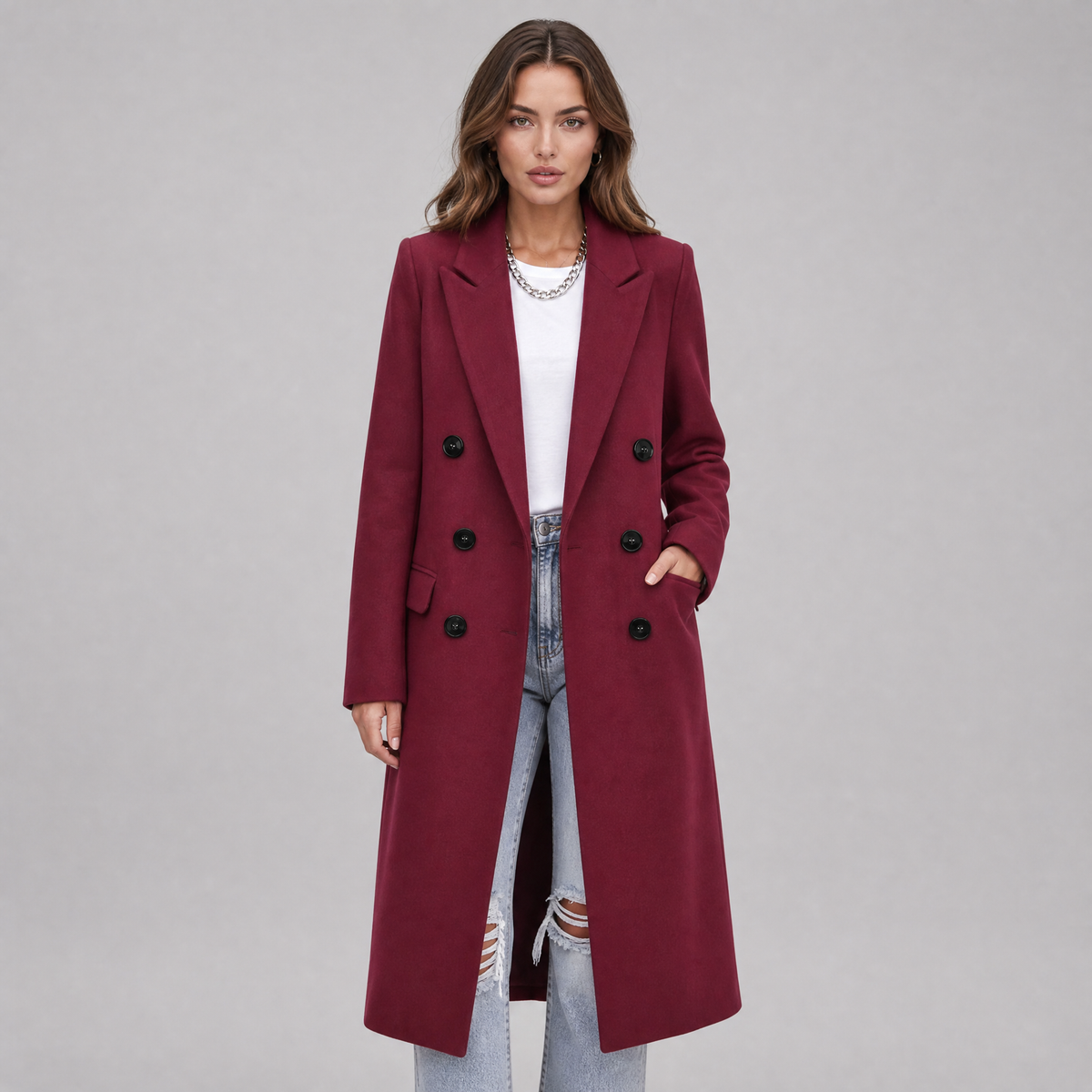 Women's Wool Blend Double Breasted Overcoat Tailored Fit