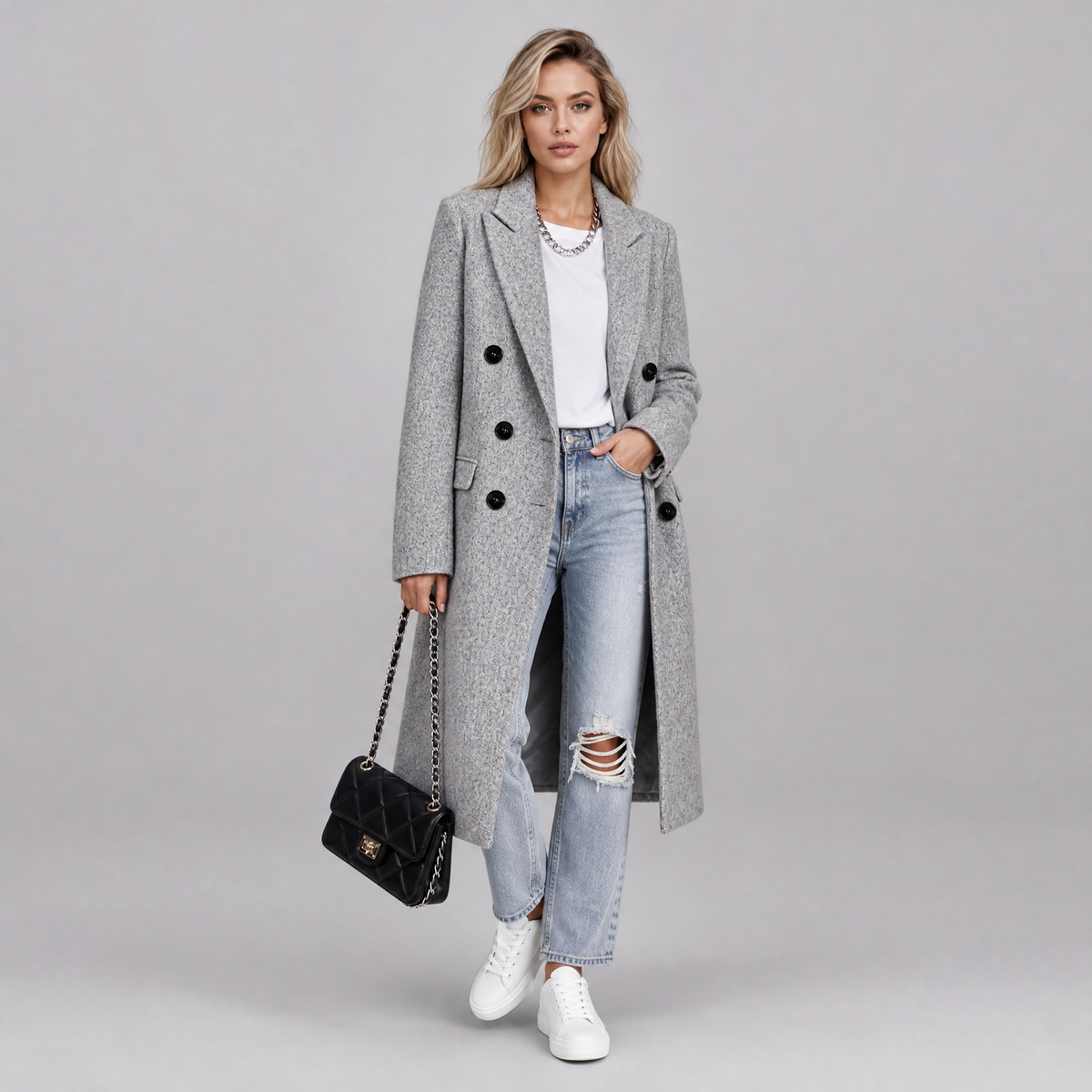 Women's Wool Blend Double Breasted Overcoat Tailored Fit