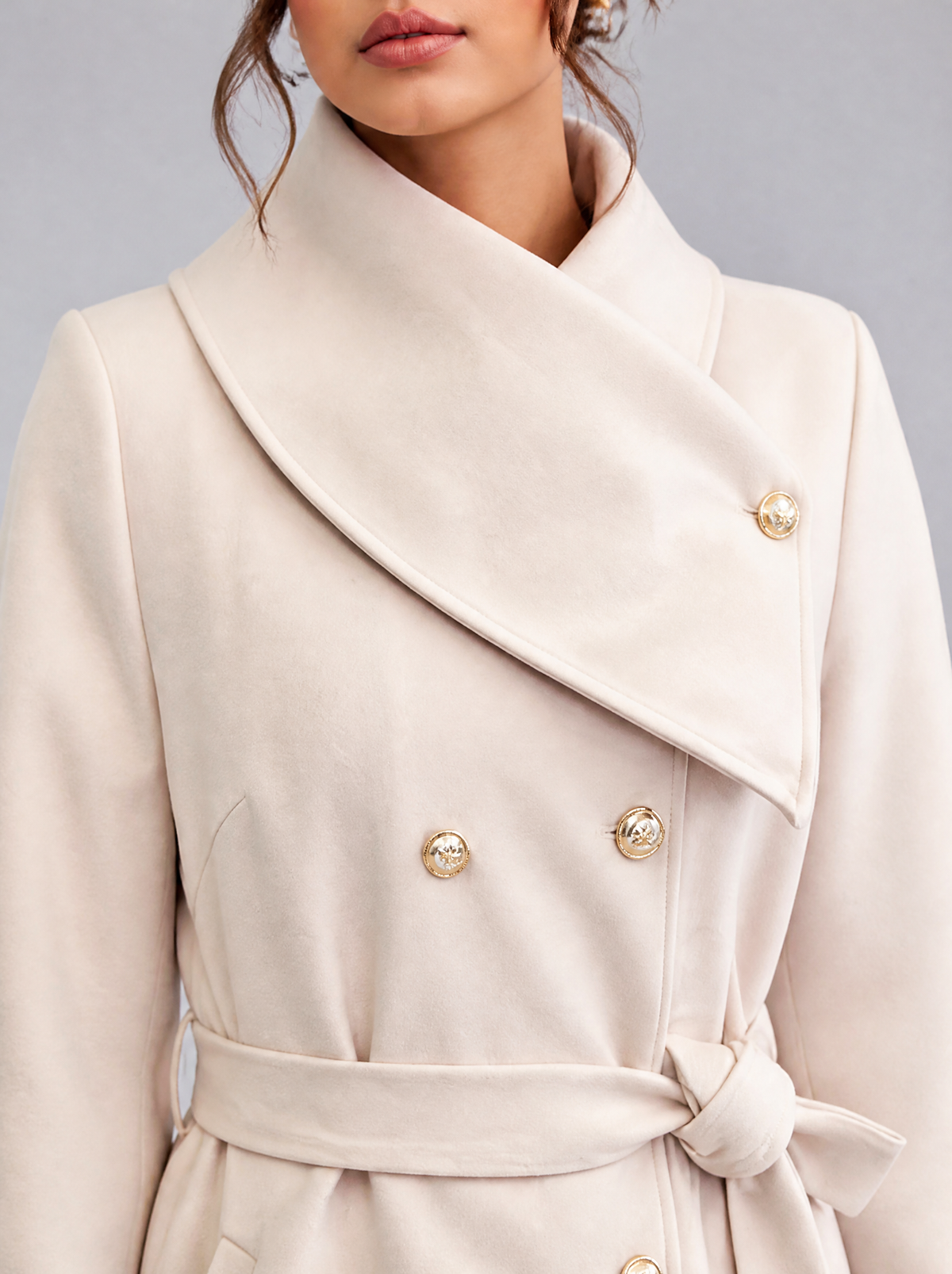 Women's Wool Blend Funnel Neck Belted Coat Tailored Fit