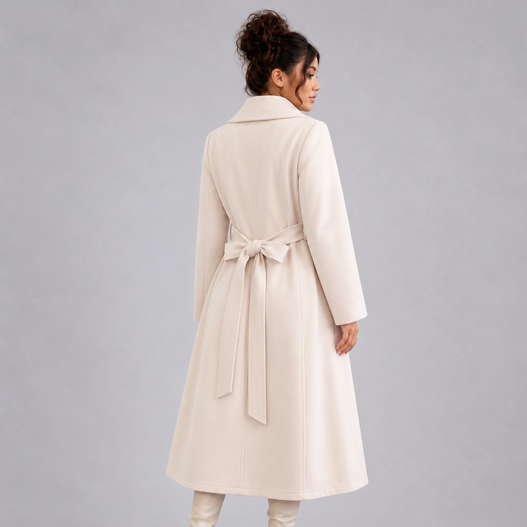 Women's Wool Blend Funnel Neck Belted Coat Tailored Fit