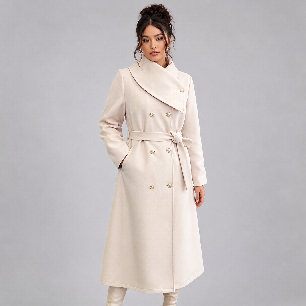 Women's Wool Blend Funnel Neck Belted Coat Tailored Fit