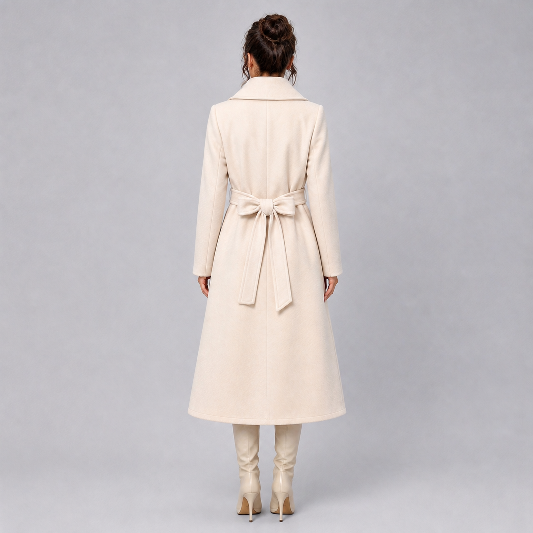 Women's Wool Blend Funnel Neck Belted Coat Tailored Fit