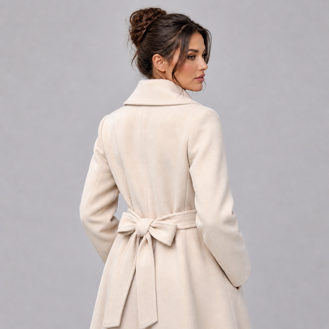 Women's Wool Blend Funnel Neck Belted Coat Tailored Fit