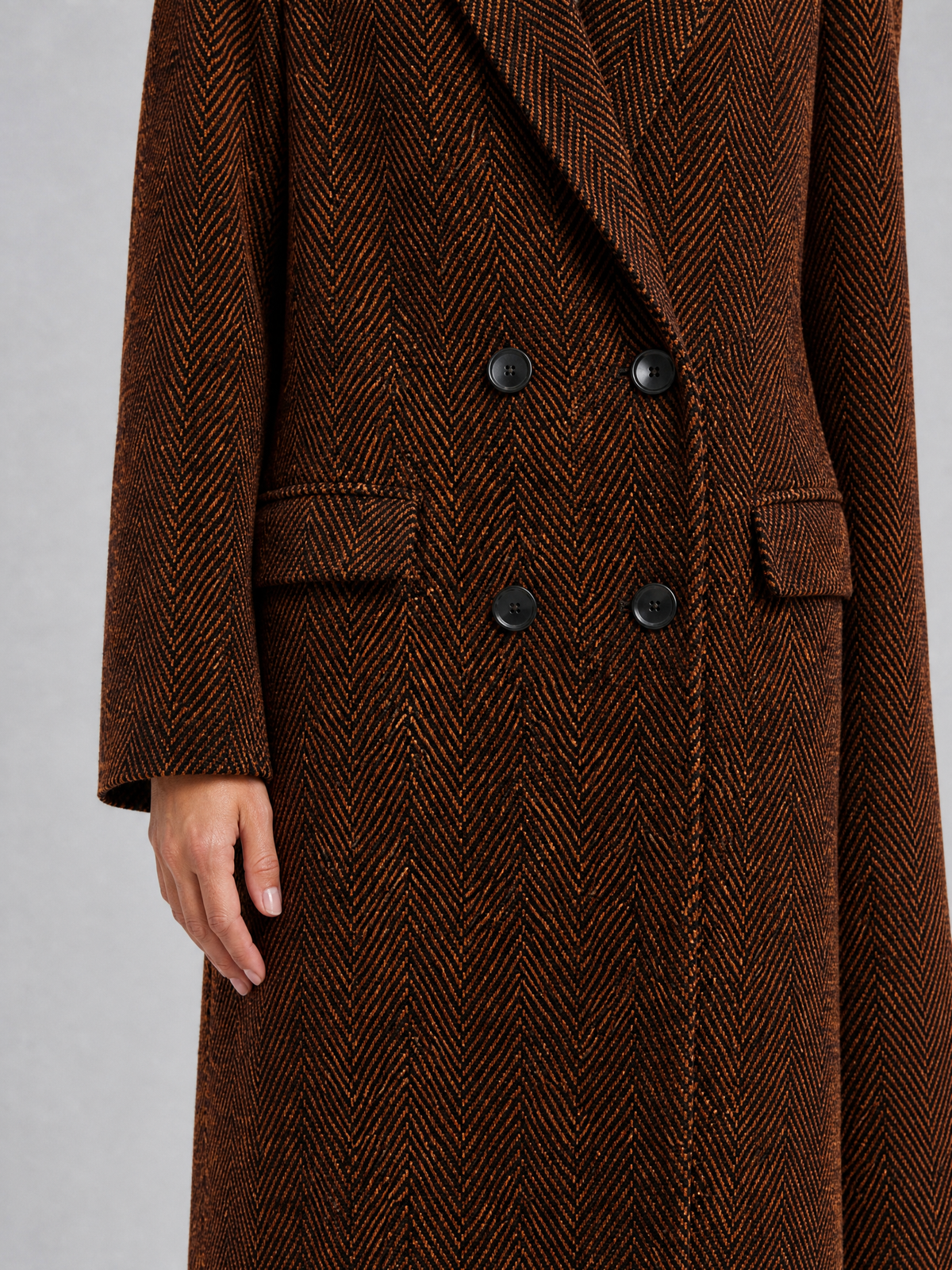 Women's Wool Blend Herringbone Double Breasted Overcoat Tailored Fit