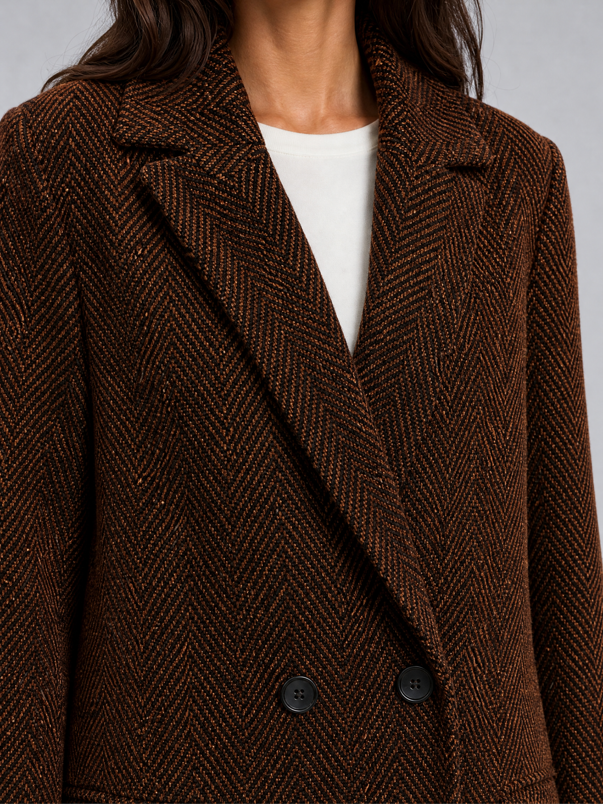 Women's Wool Blend Herringbone Double Breasted Overcoat Tailored Fit