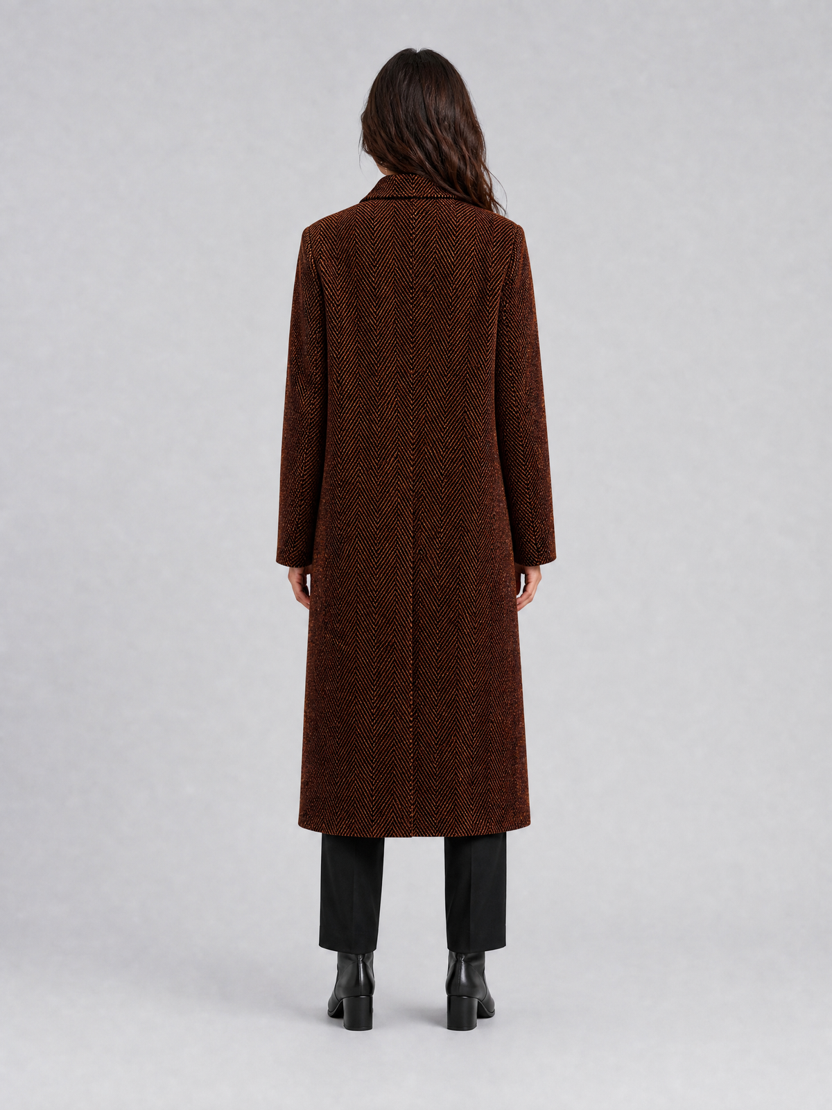 Women's Wool Blend Herringbone Double Breasted Overcoat Tailored Fit