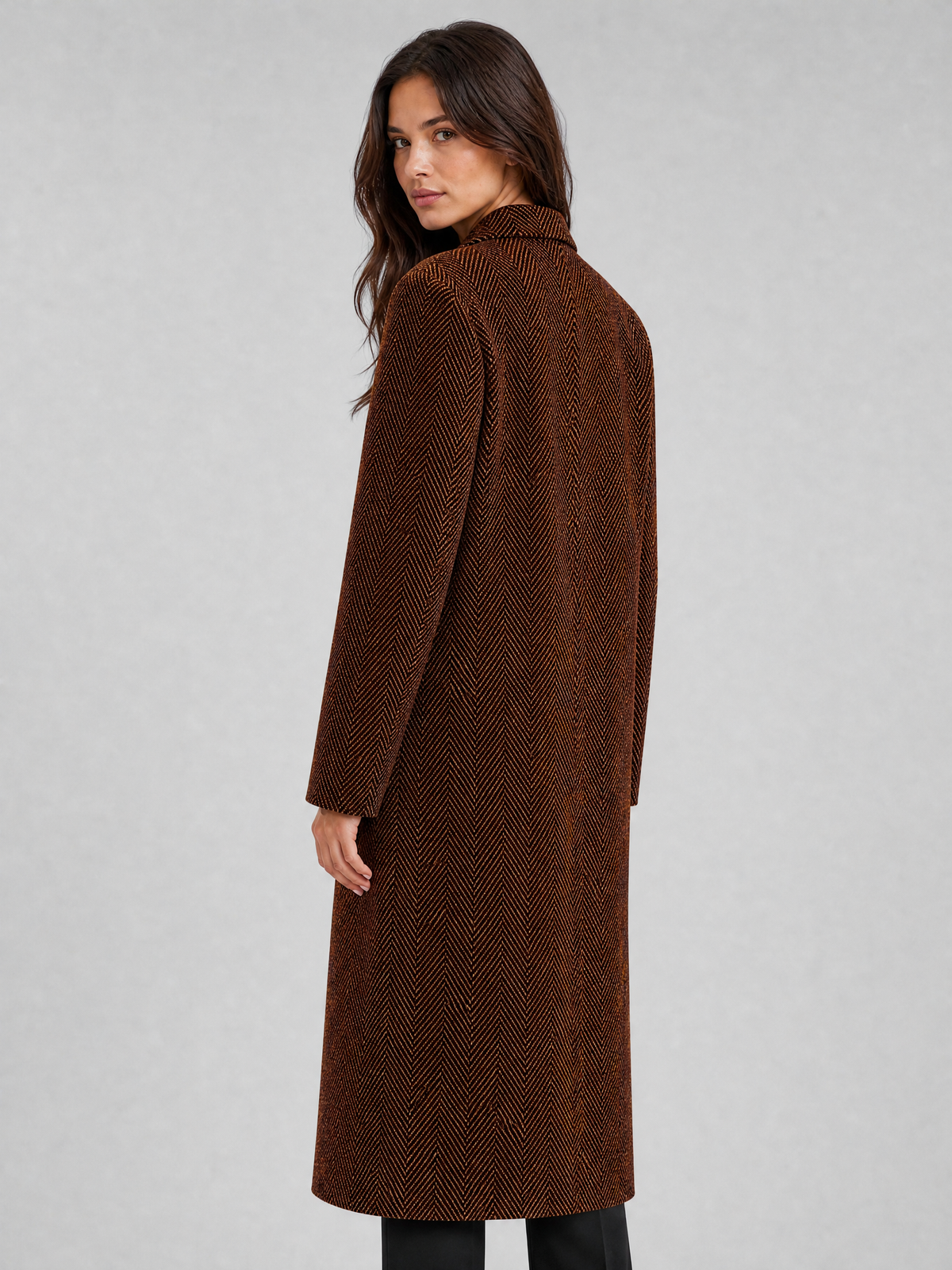 Women's Wool Blend Herringbone Double Breasted Overcoat Tailored Fit