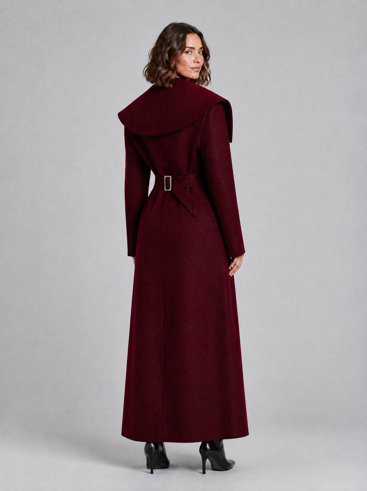Women's Wool Blend Oversized Collar Double Breasted Maxi Overcoat Tailored Fit - product view 2