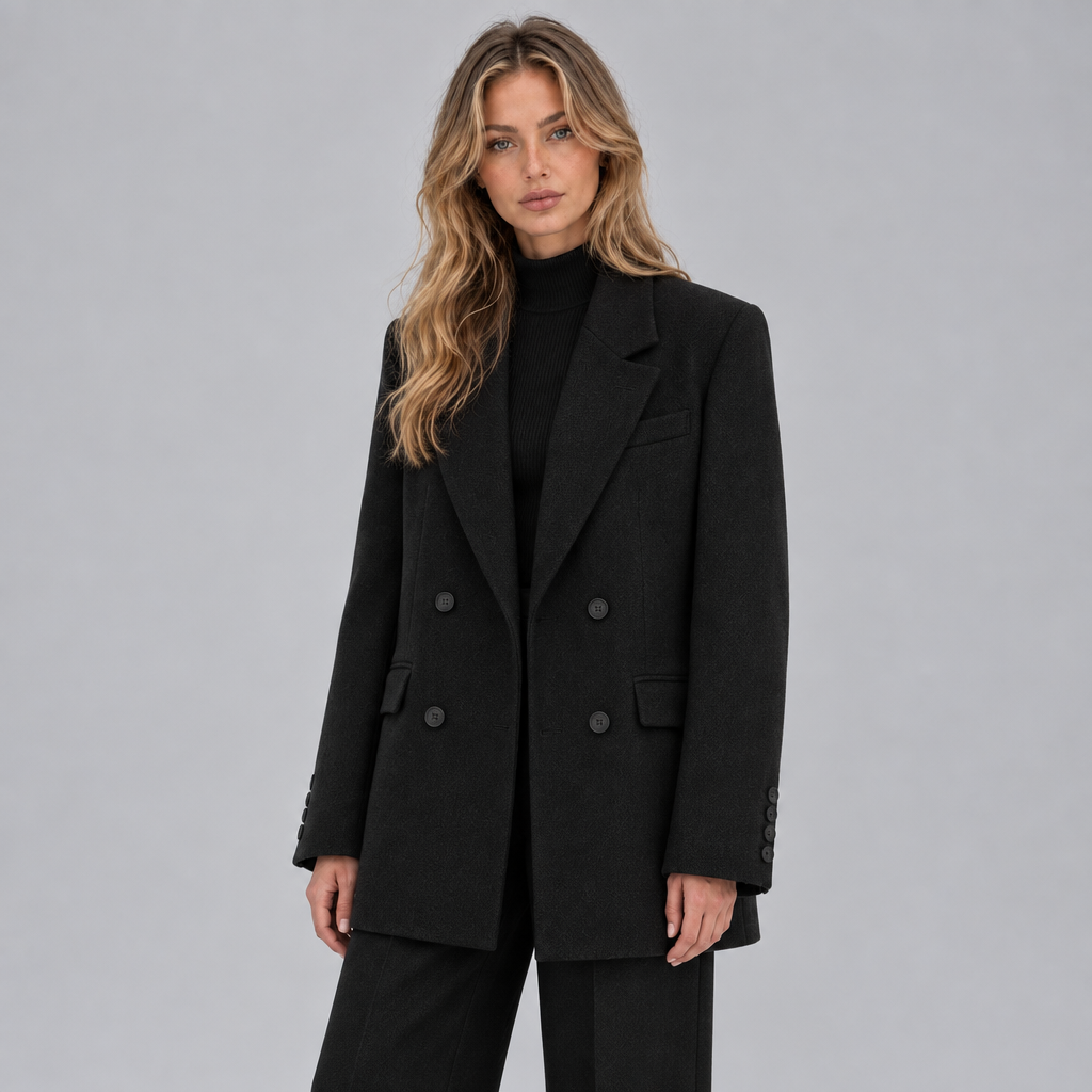 Women's Wool Blend Oversized Double-Breasted Smart Blazer