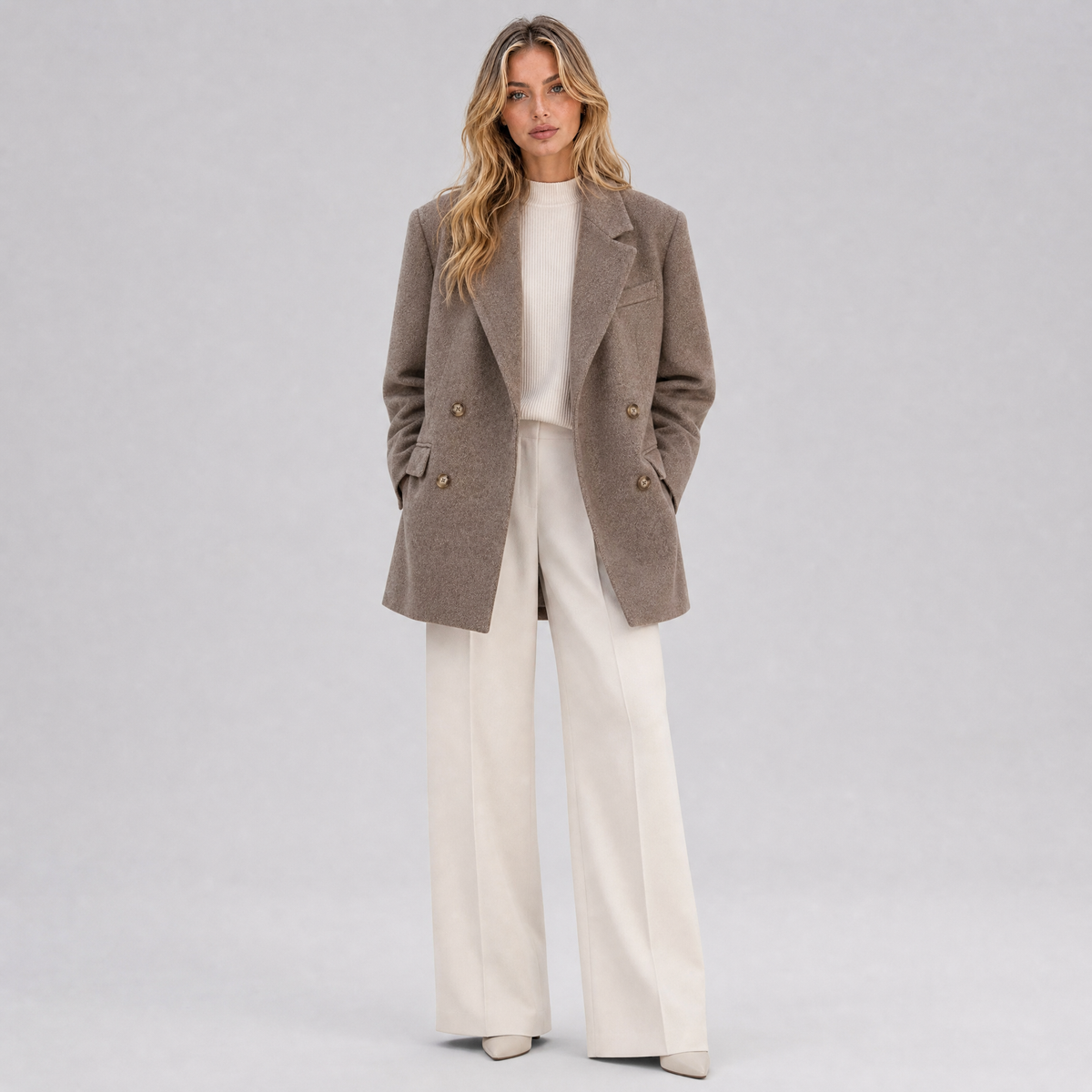 Women's Wool Blend Oversized Double-Breasted Smart Blazer