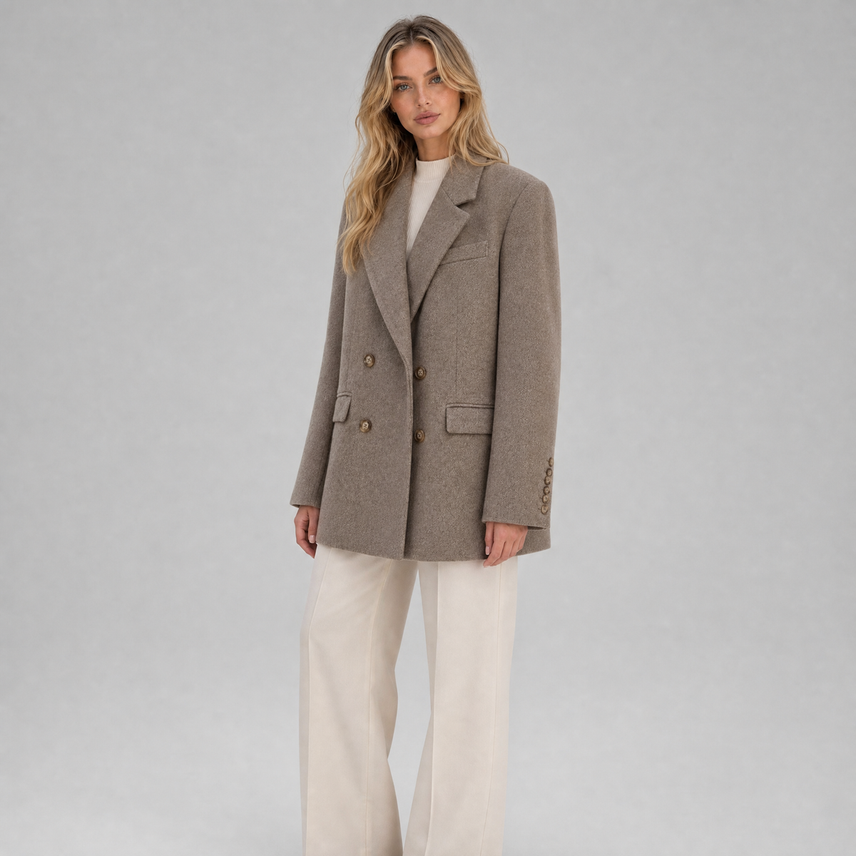Women's Wool Blend Oversized Double-Breasted Smart Blazer