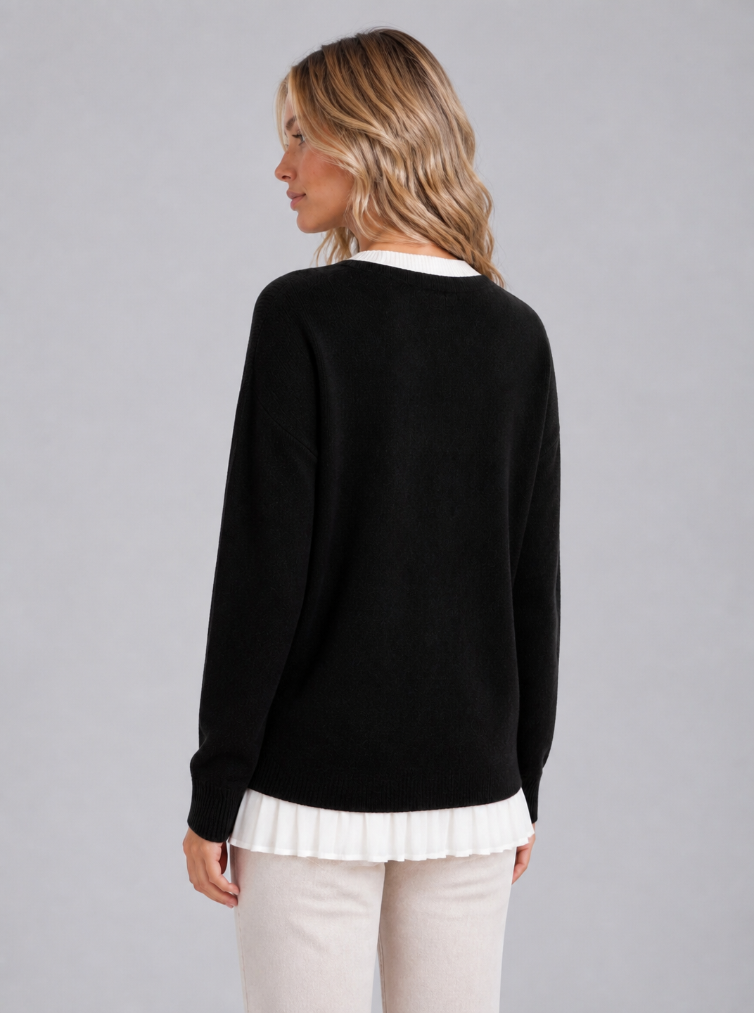 Women's Wool Blend Pleated Hem Asymmetric Cardigan