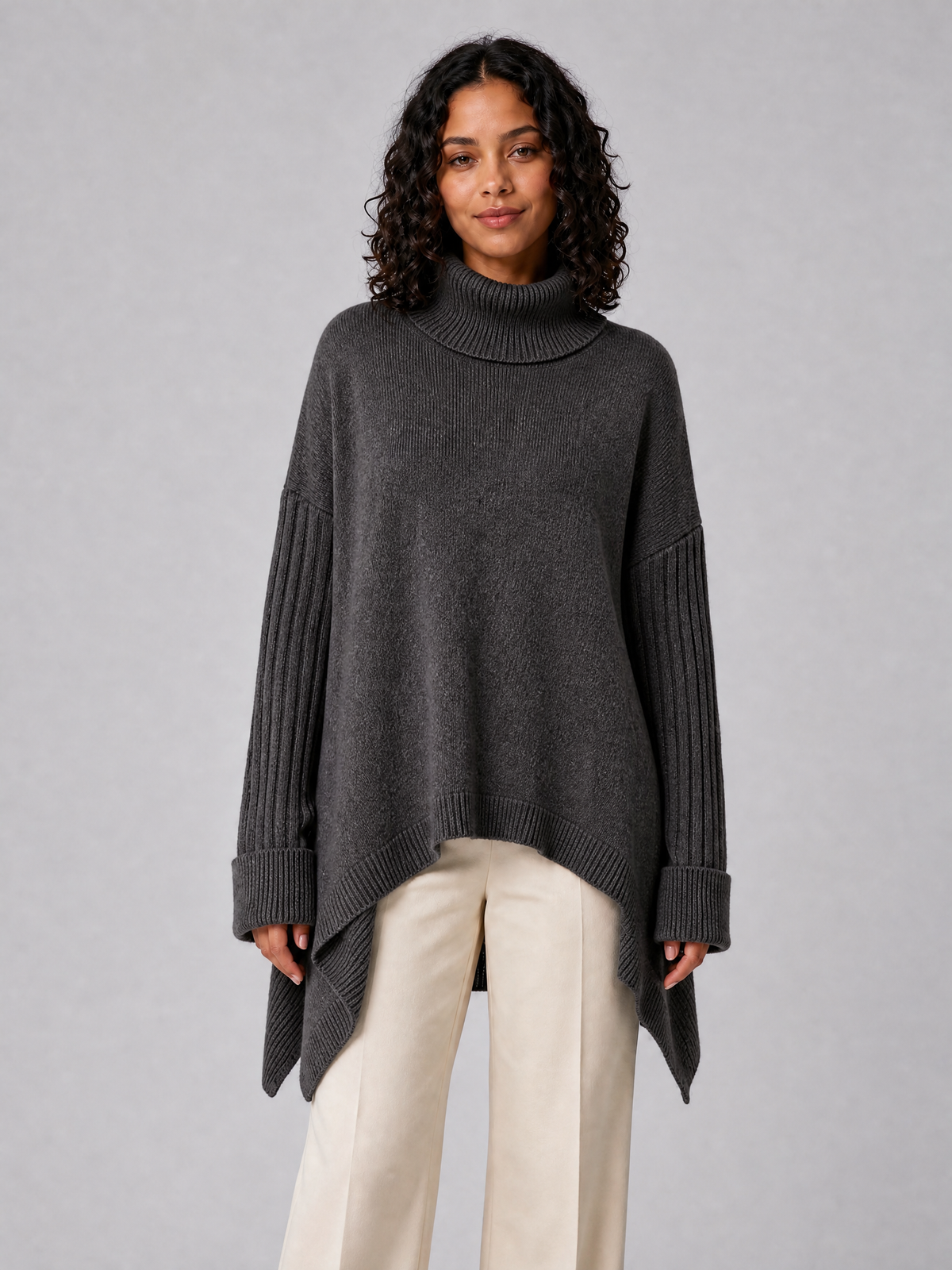 Women's Wool Blend Relaxed Asymmetric Roll Neck Jumper