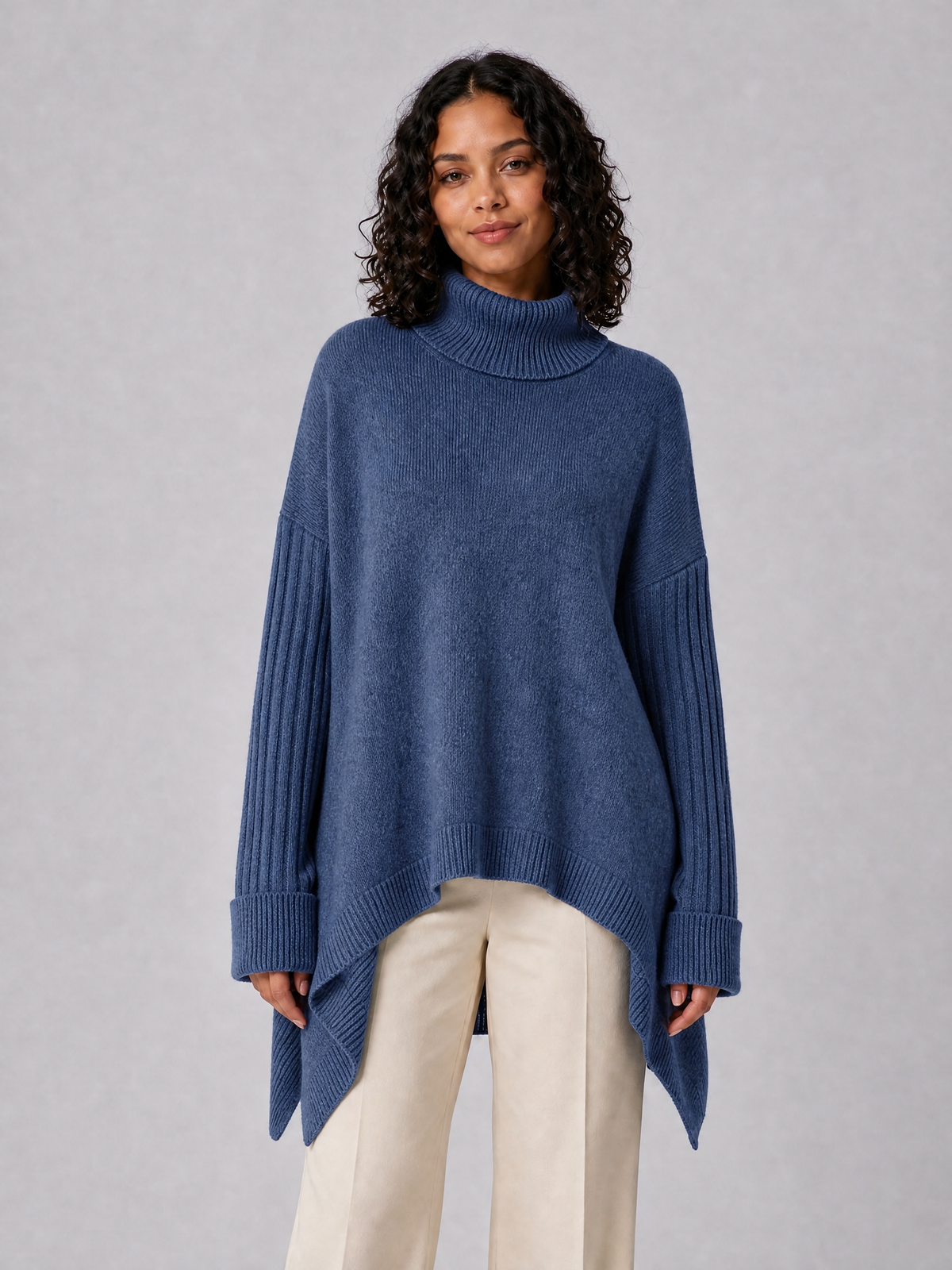 Women's Wool Blend Relaxed Asymmetric Roll Neck Jumper