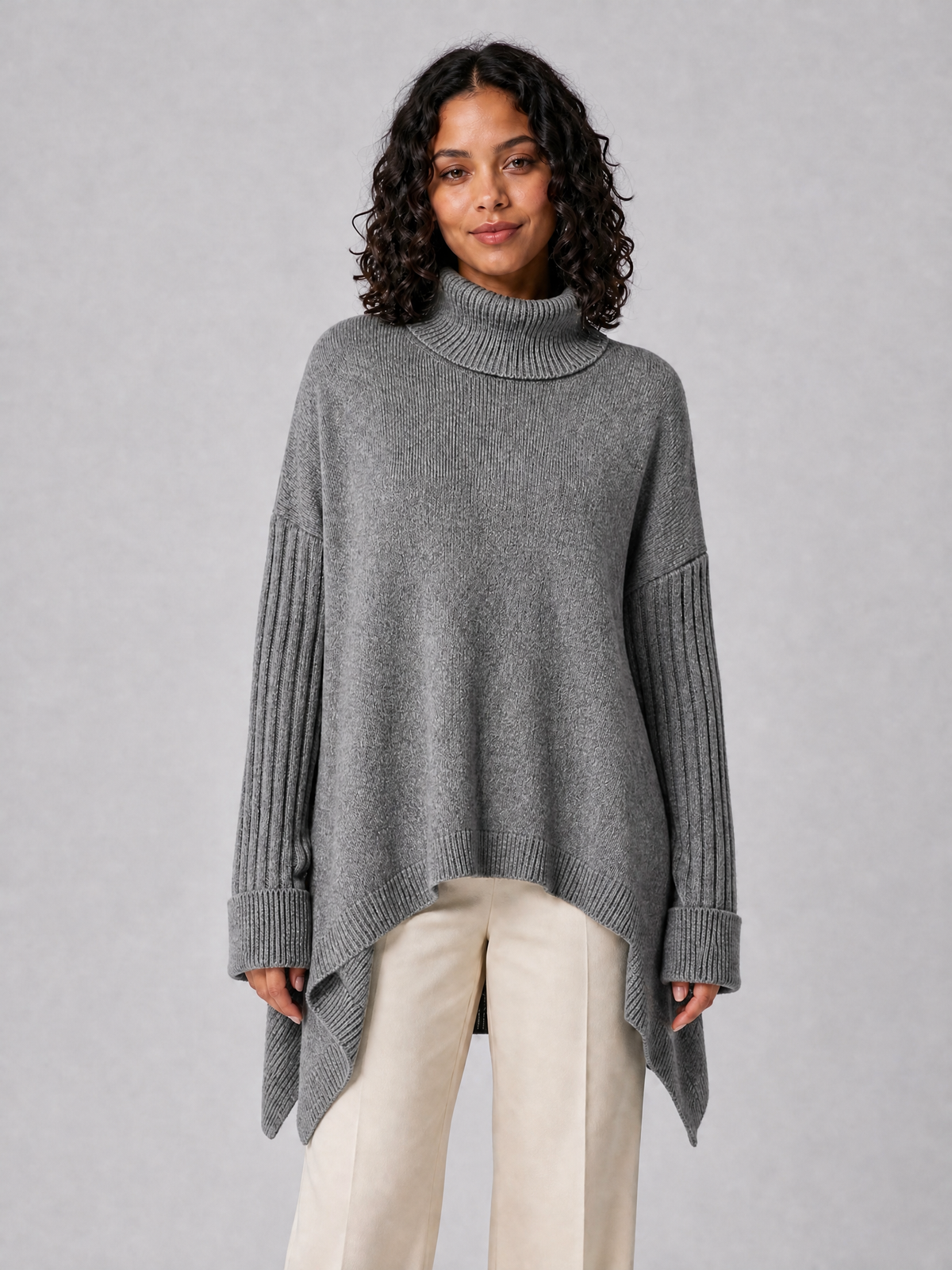 Women's Wool Blend Relaxed Asymmetric Roll Neck Jumper