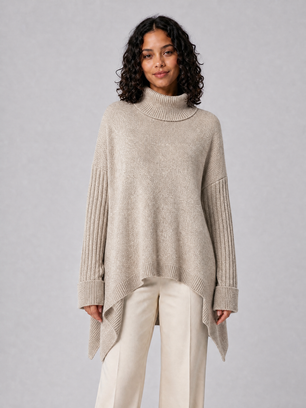 Women's Wool Blend Relaxed Asymmetric Roll Neck Jumper