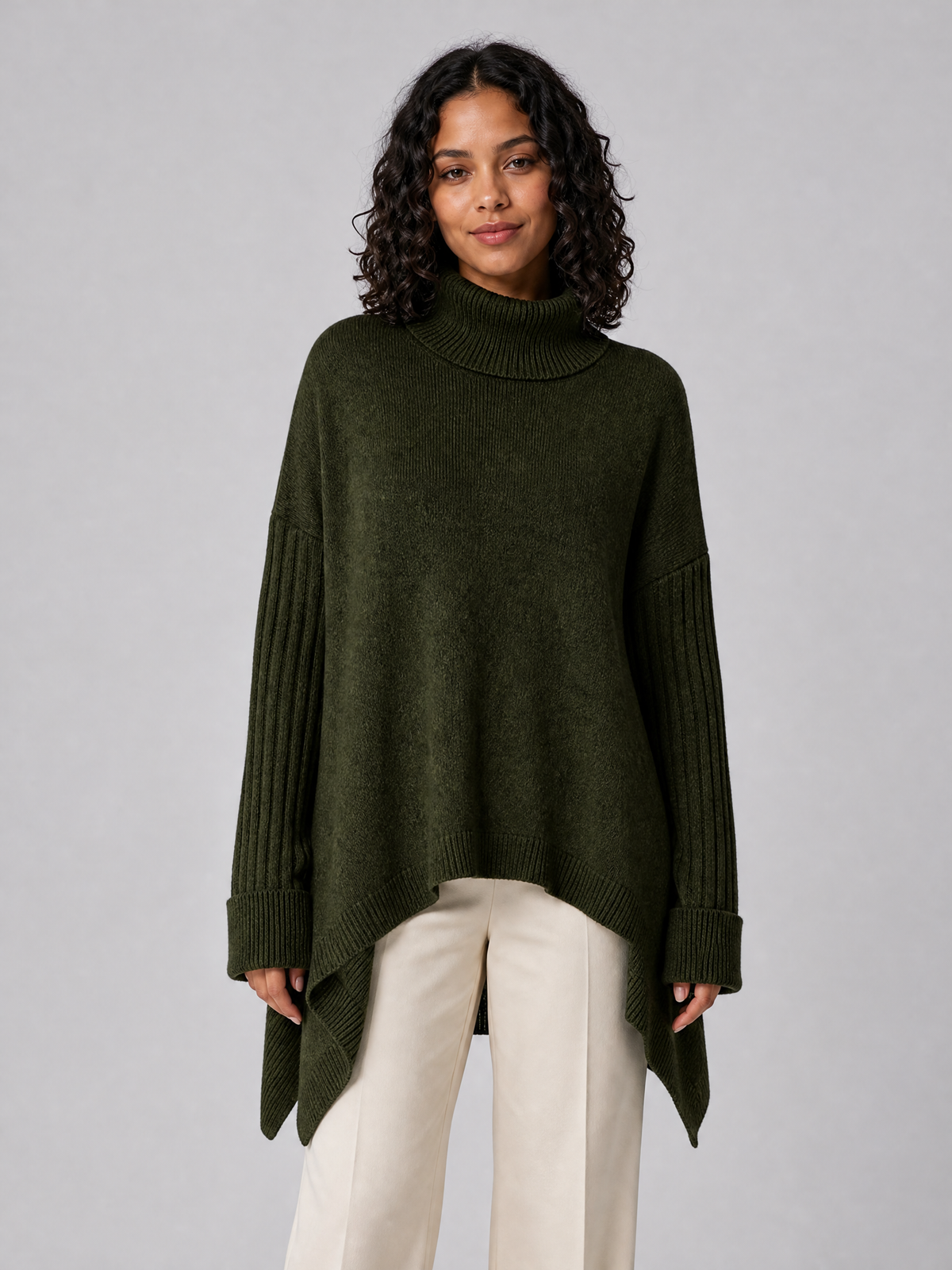 Women's Wool Blend Relaxed Asymmetric Roll Neck Jumper