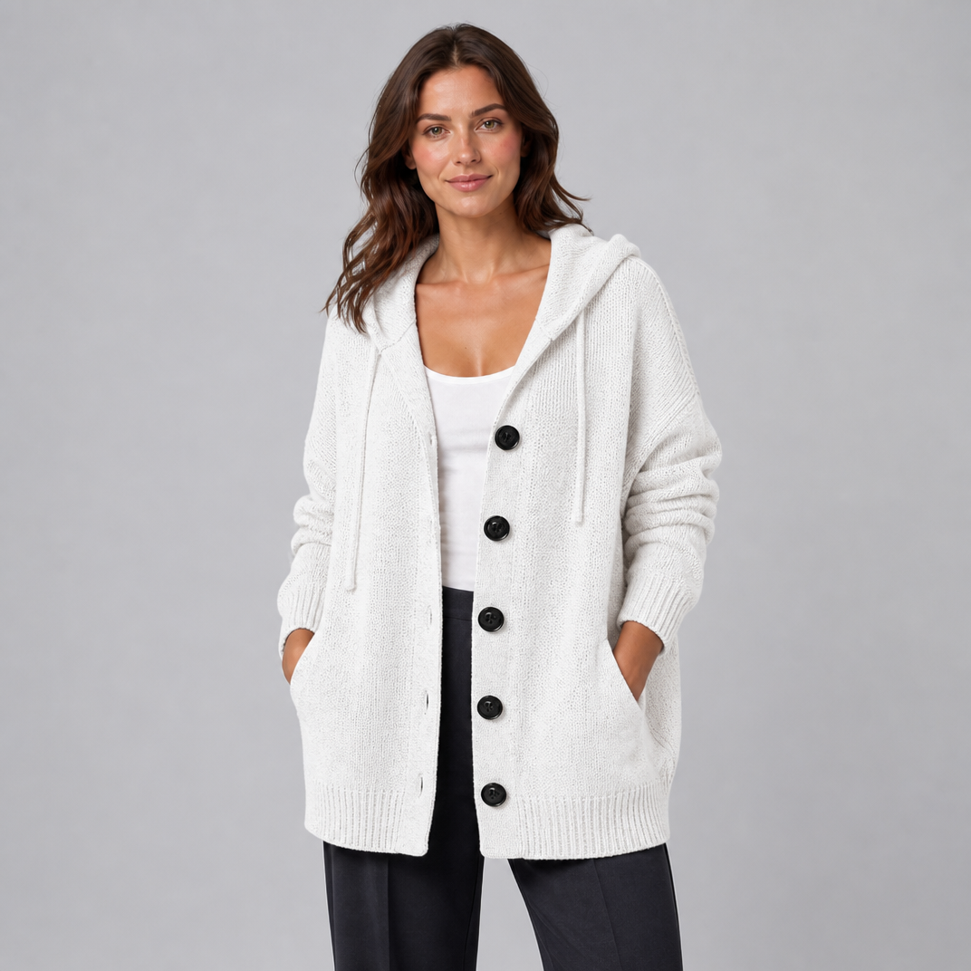 Women's Wool Blend Relaxed Button Front Hooded Cardigan