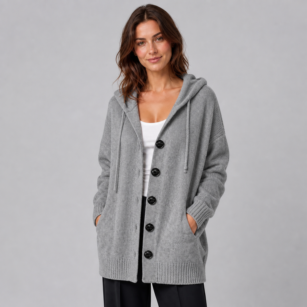 Women's Wool Blend Relaxed Button Front Hooded Cardigan