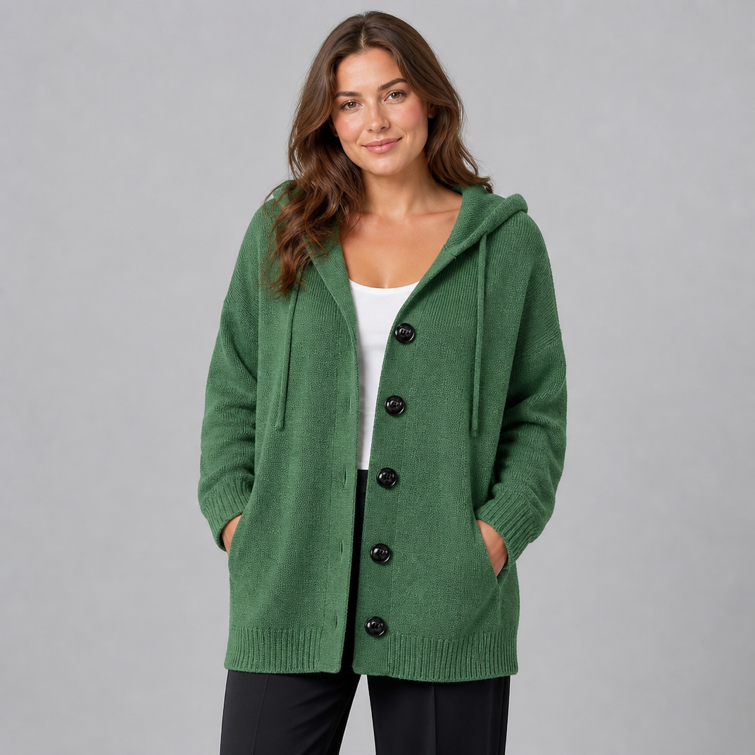 Women's Wool Blend Relaxed Button Front Hooded Cardigan