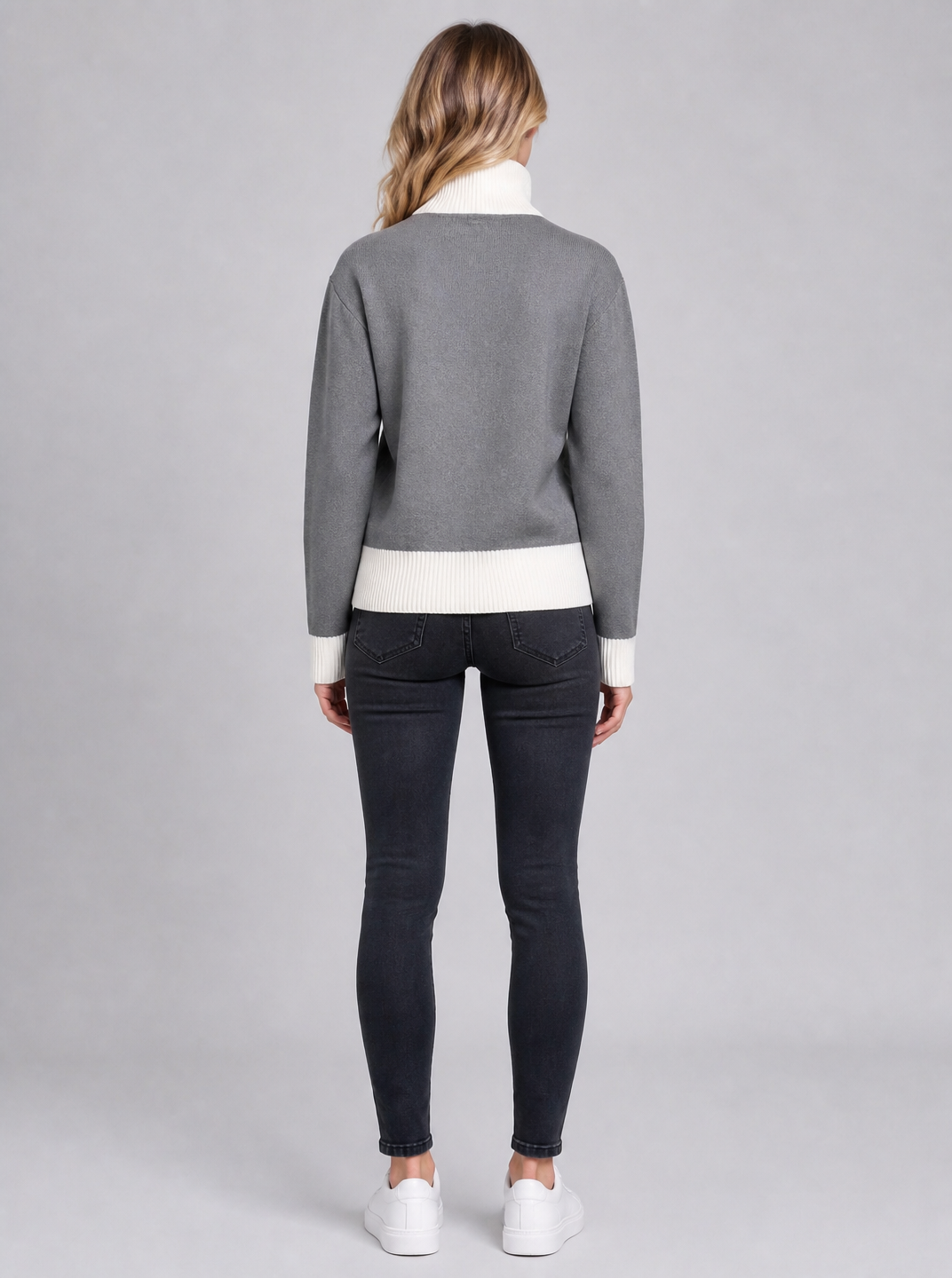Women's Wool Blend Relaxed Contrast Trim Full Zip Cardigan