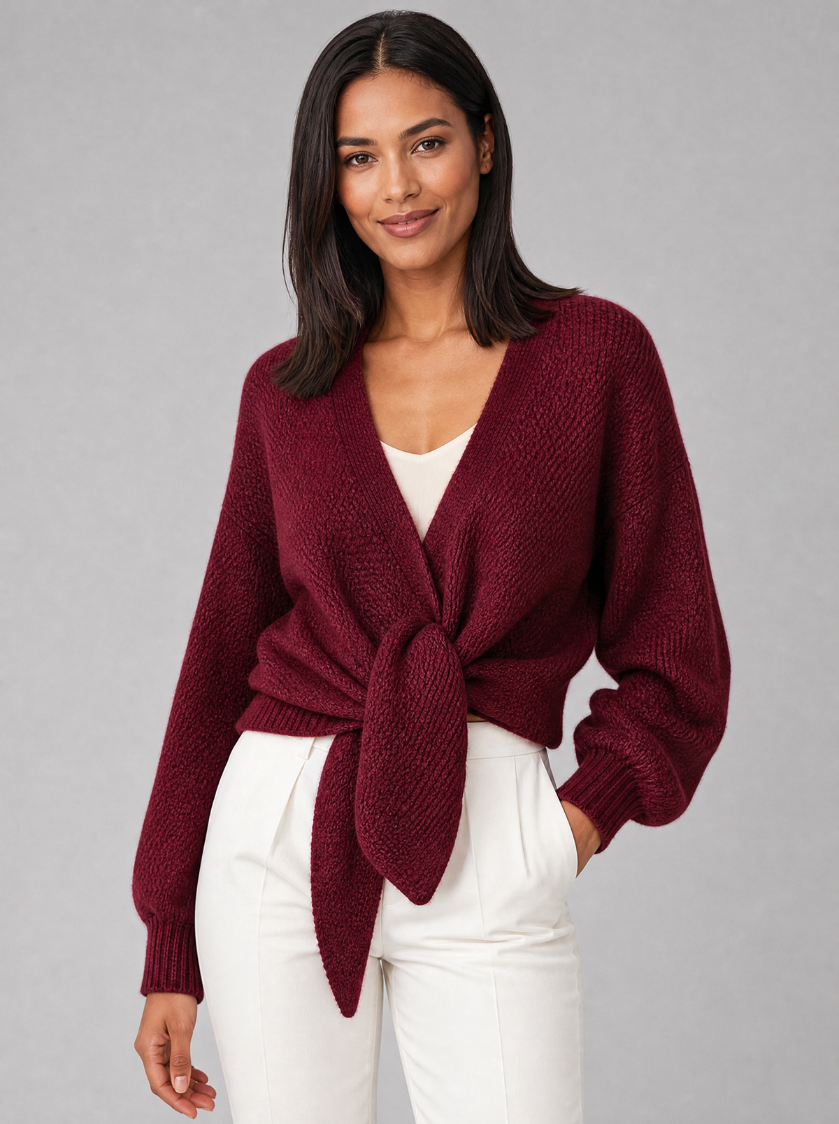 Women's Wool Blend Relaxed Tie Cardigan