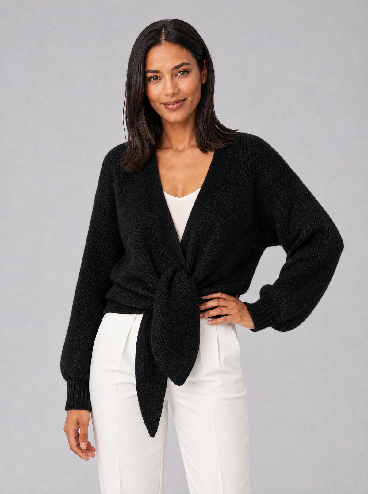 Women's Wool Blend Relaxed Tie Cardigan