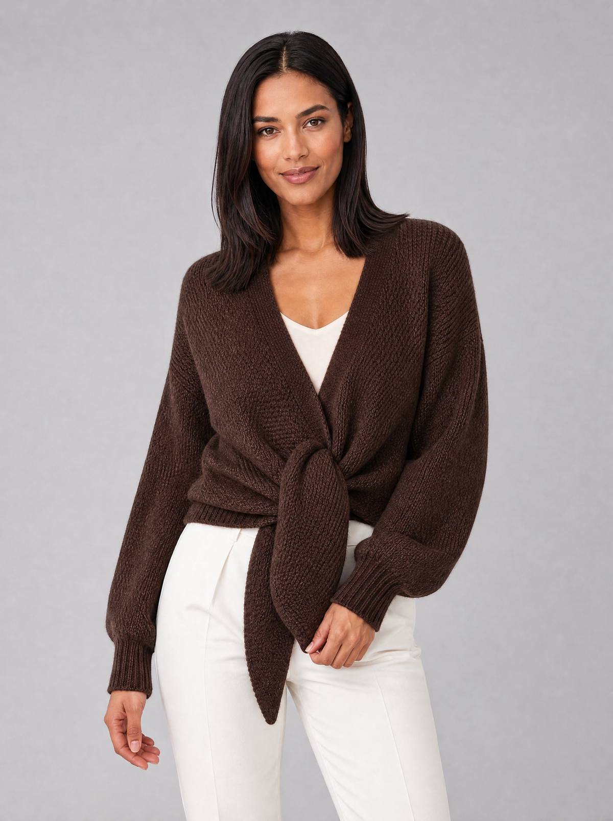 Women's Wool Blend Relaxed Tie Cardigan
