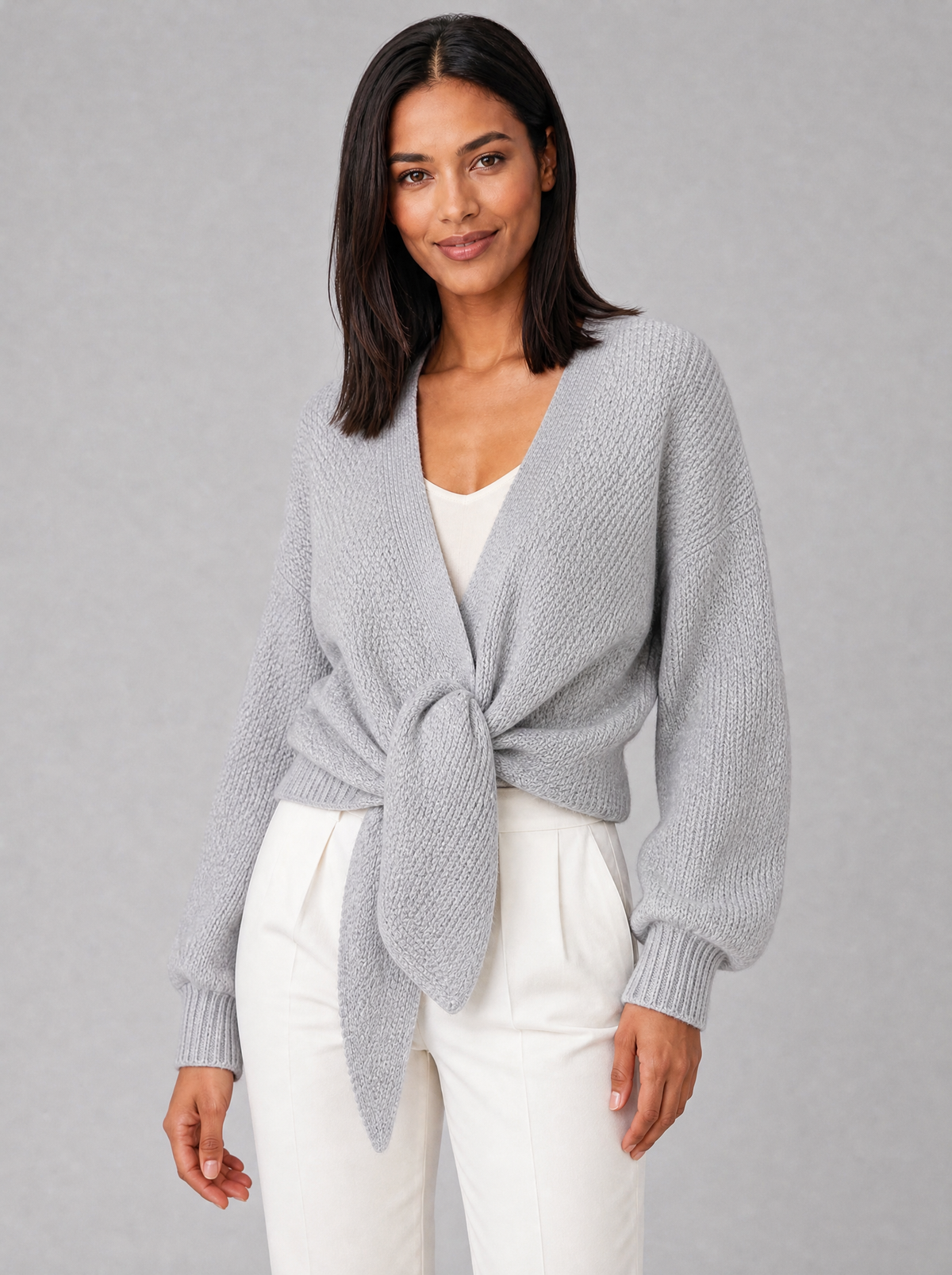 Women's Wool Blend Relaxed Tie Cardigan
