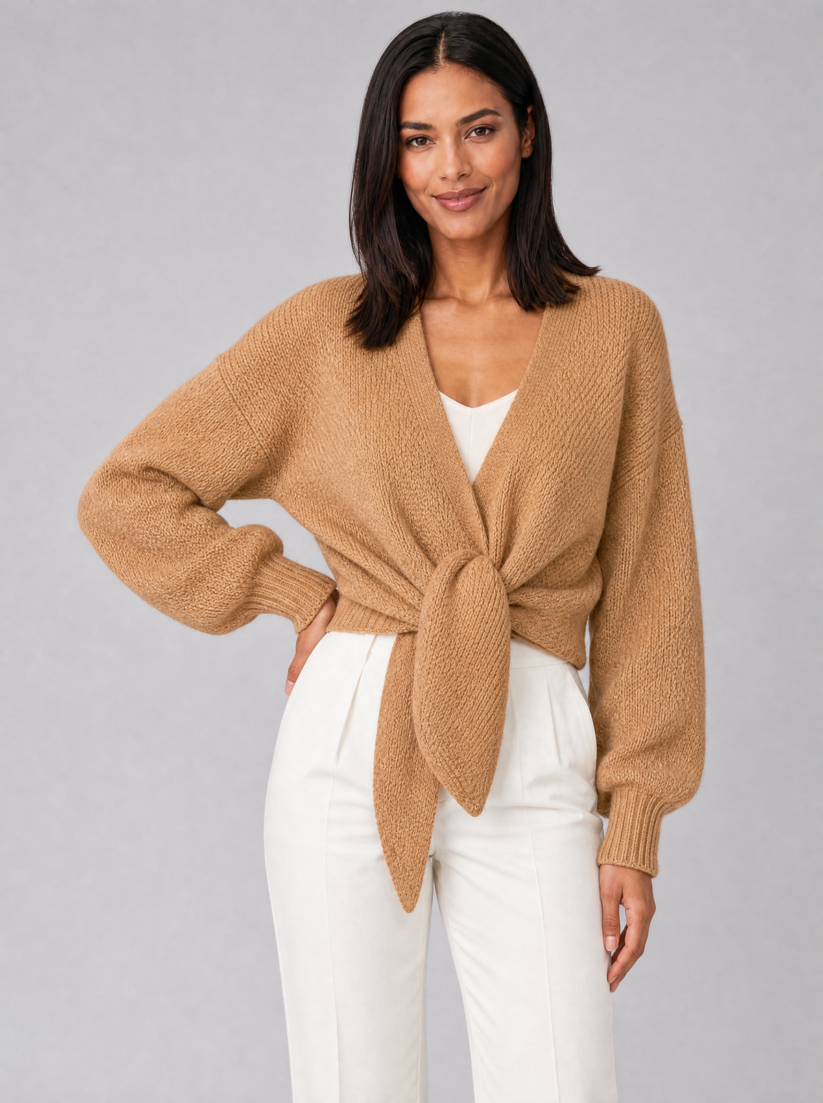 Women's Wool Blend Relaxed Tie Cardigan