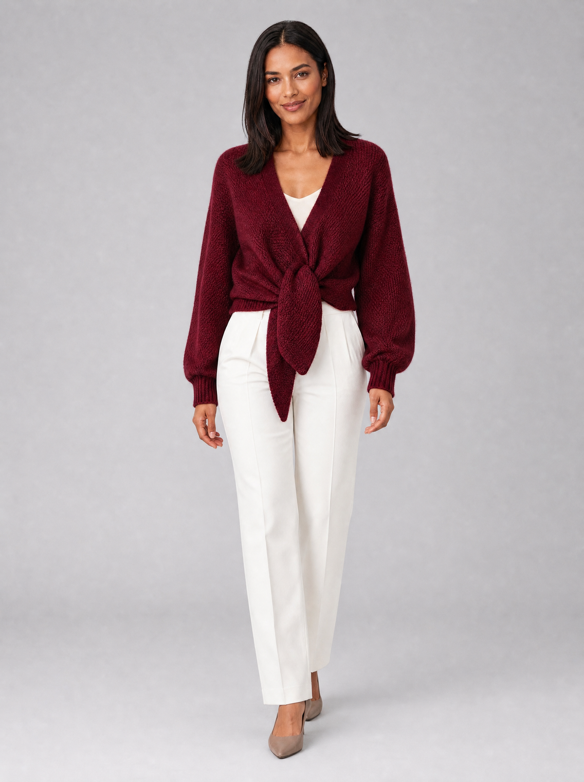 Women's Wool Blend Relaxed Tie Cardigan