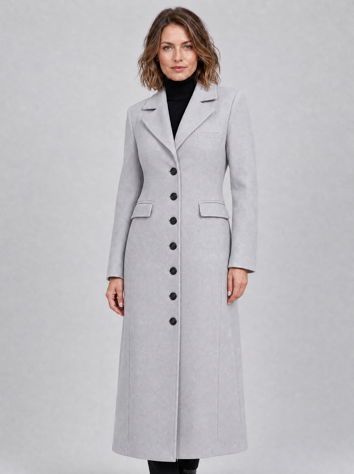 Women's Wool Blend Single Breasted Longline Overcoat Tailored Fit