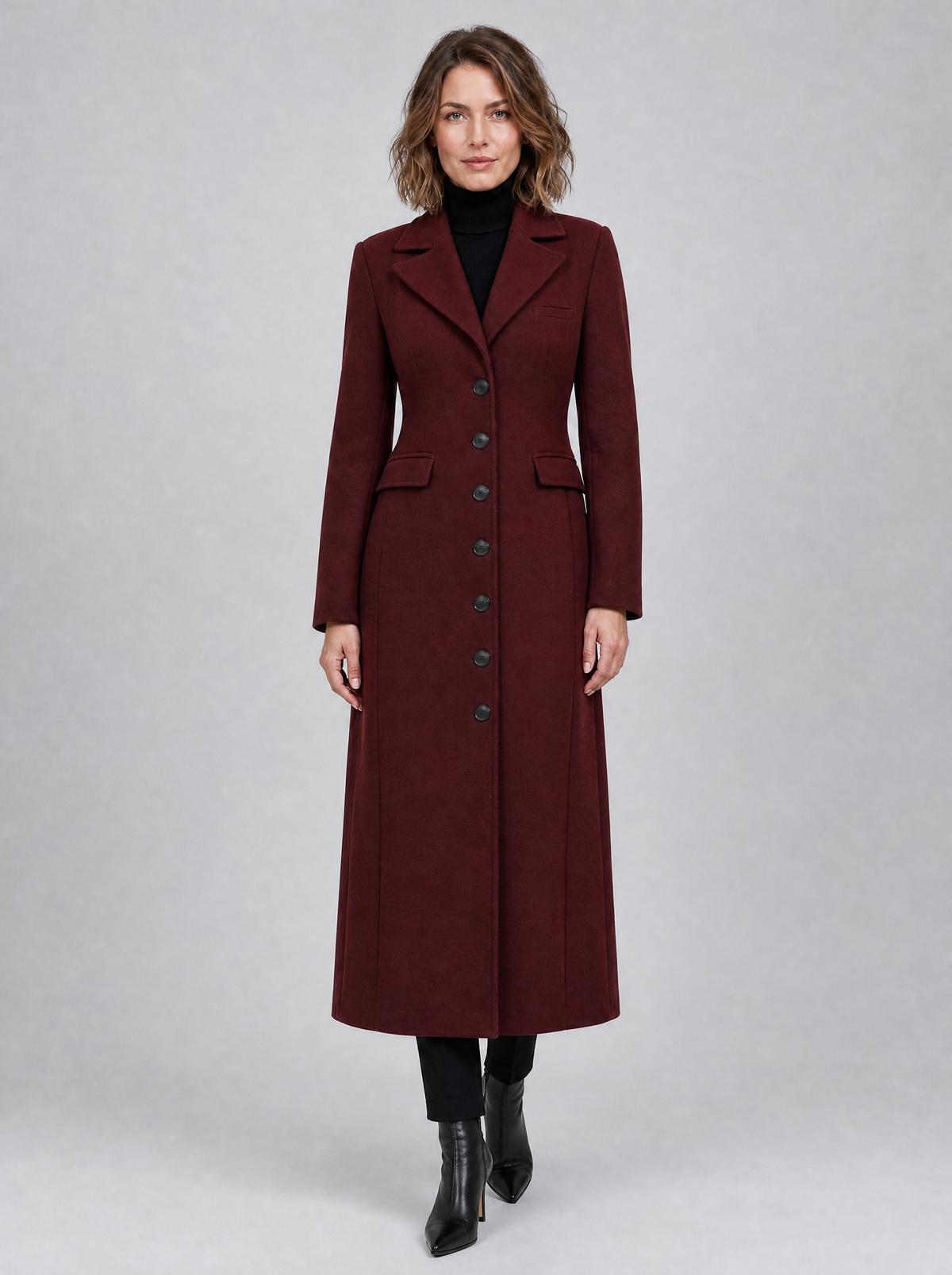Women's Wool Blend Single Breasted Longline Overcoat Tailored Fit