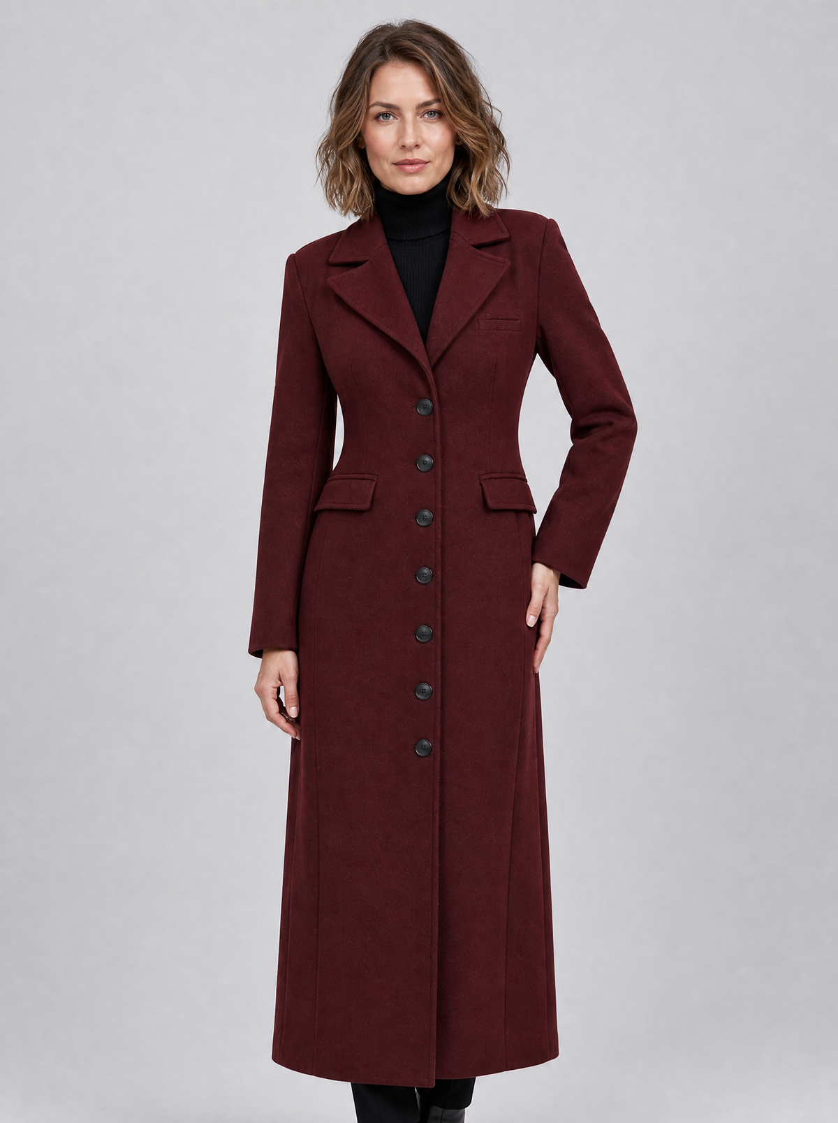 Women's Wool Blend Single Breasted Longline Overcoat Tailored Fit