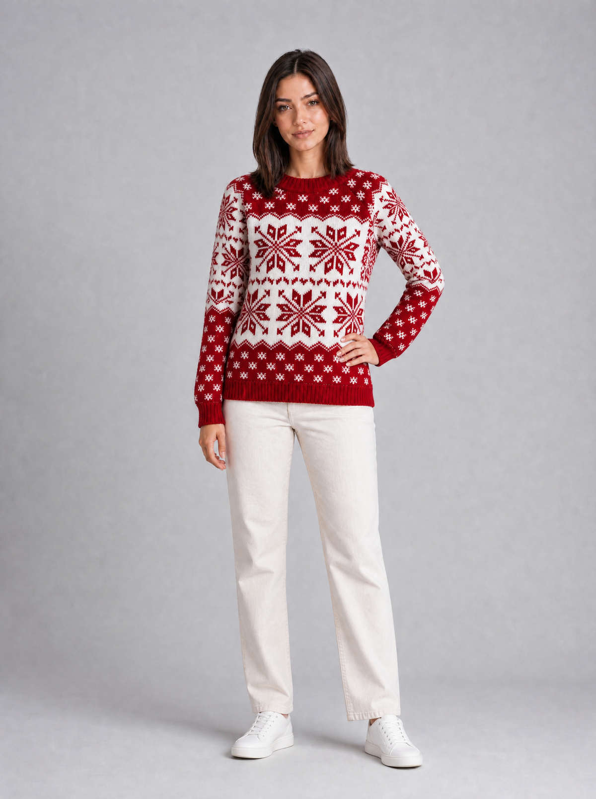 Women's Wool Blend Snowflake Christmas Relaxed Crew Neck Jumper
